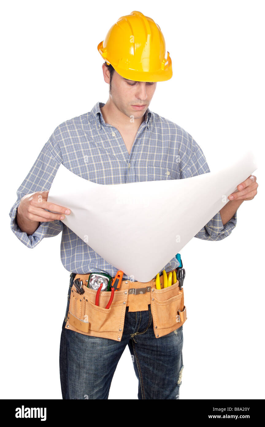 Construction worker a over white back ground Stock Photo