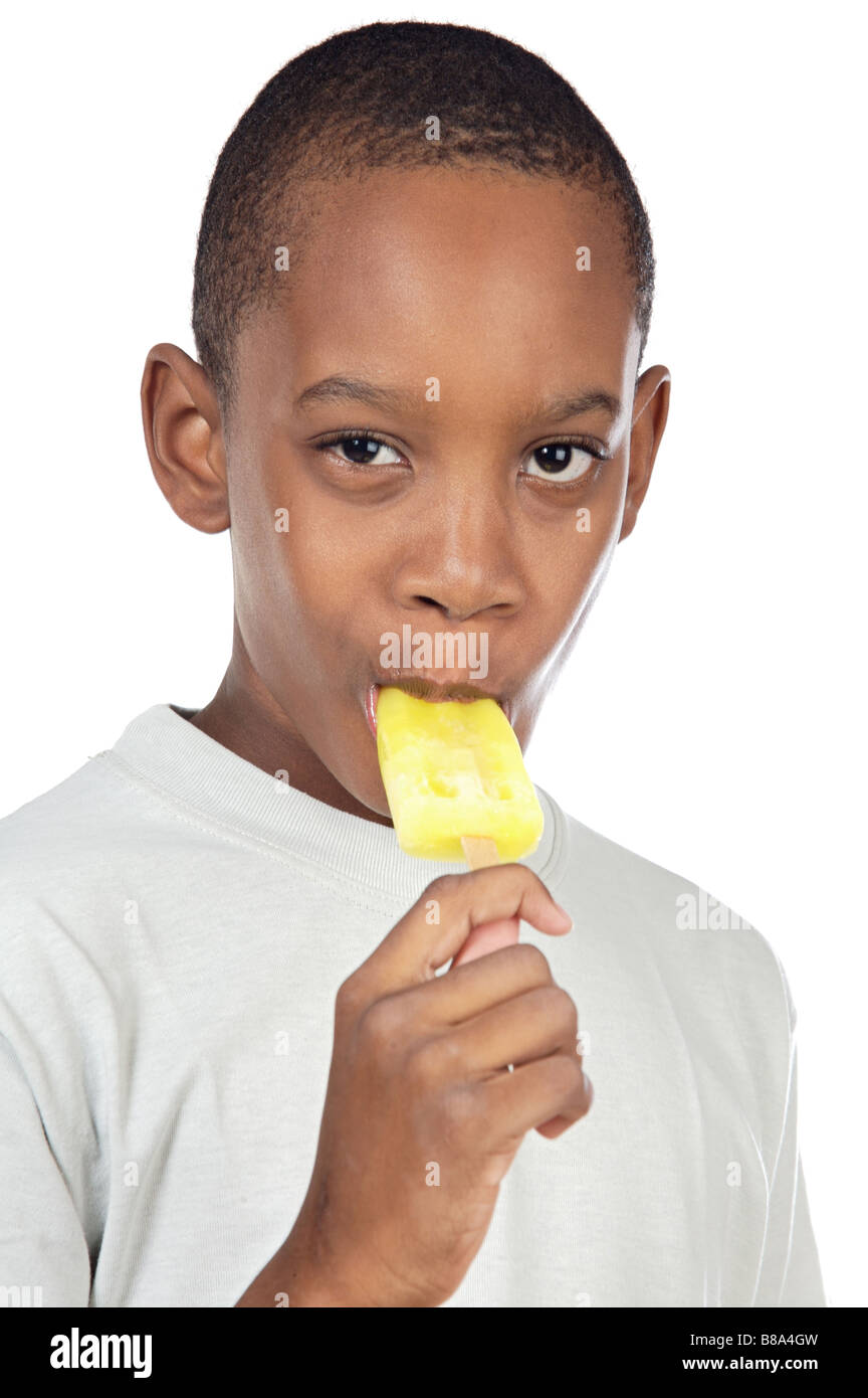 A Black Boy With A Lemon Ice Cream Stock Photo Alamy