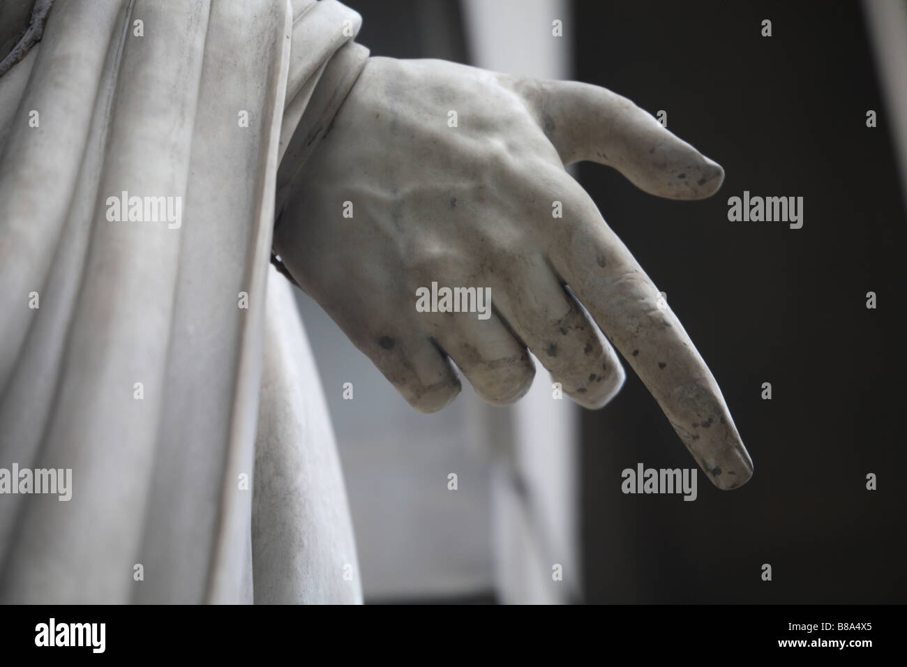 Italy,Tuscany,Florence,Palazzo Vecchio,Uffizi Gallery,Exterior,Sculpture Statue,Hand Pointing Stock Photo