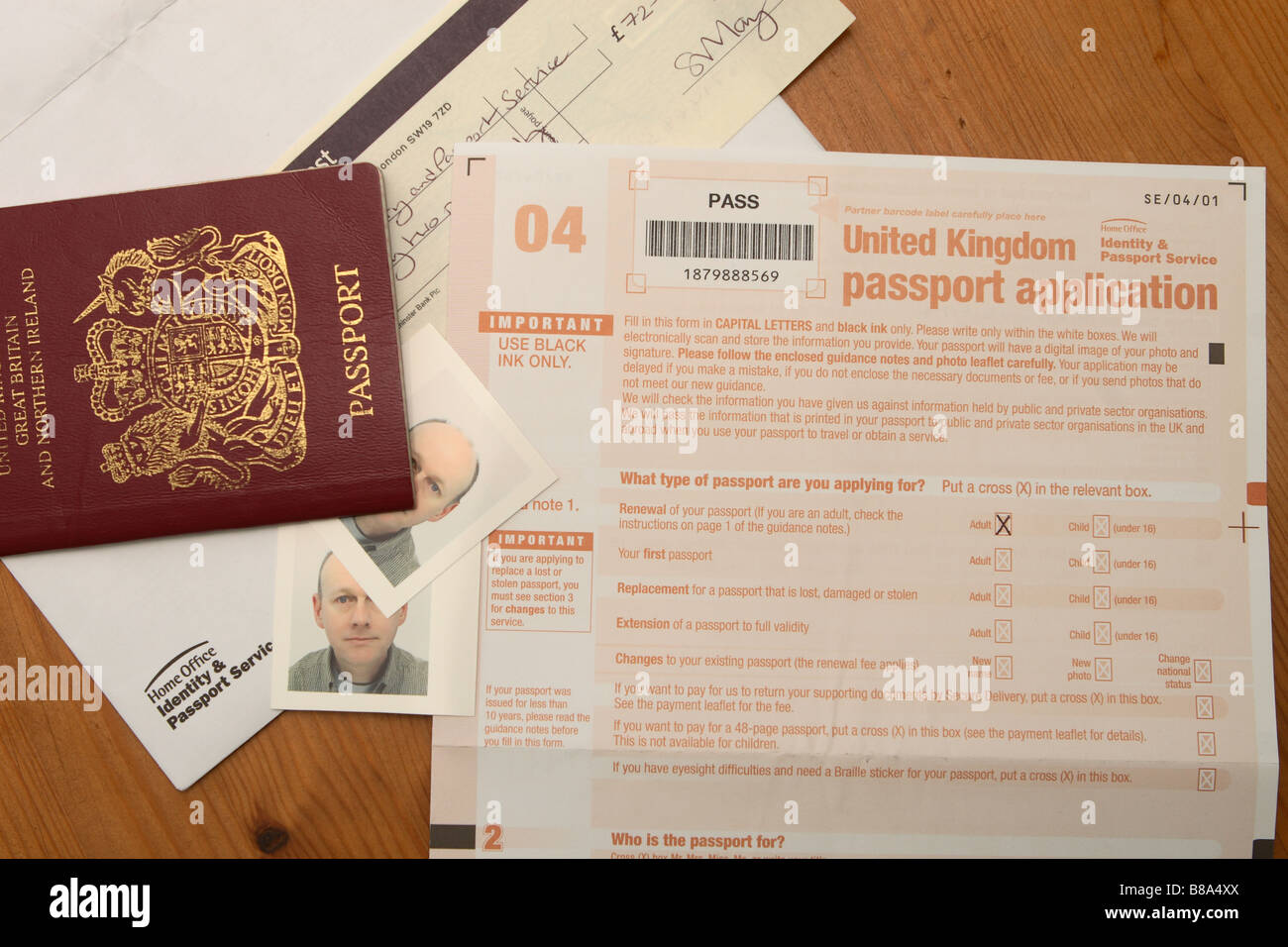 UK British passport application form and photograph photo Stock Photo ...