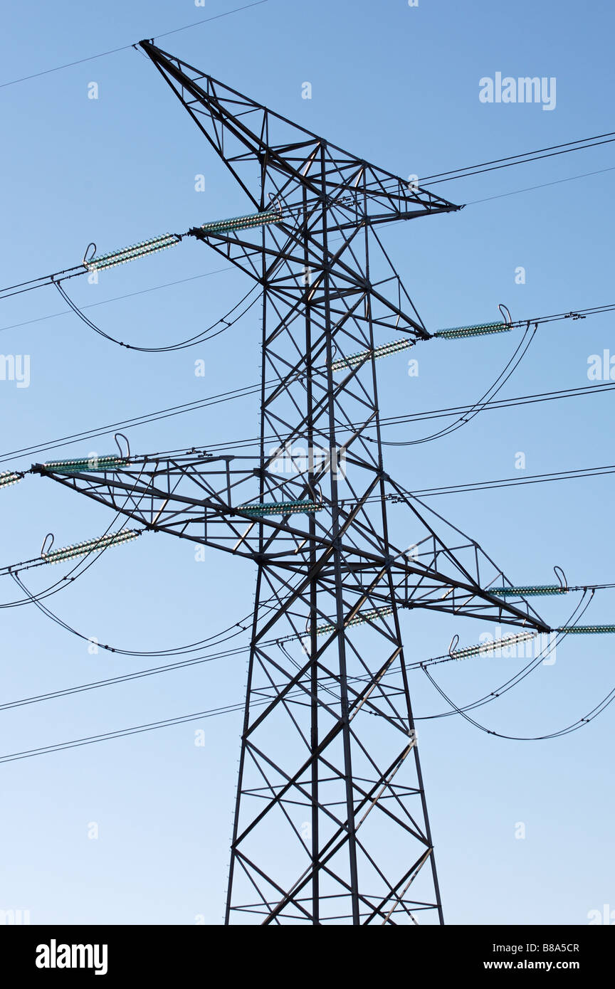 Power lines under a pretty the blue sky Stock Photo - Alamy