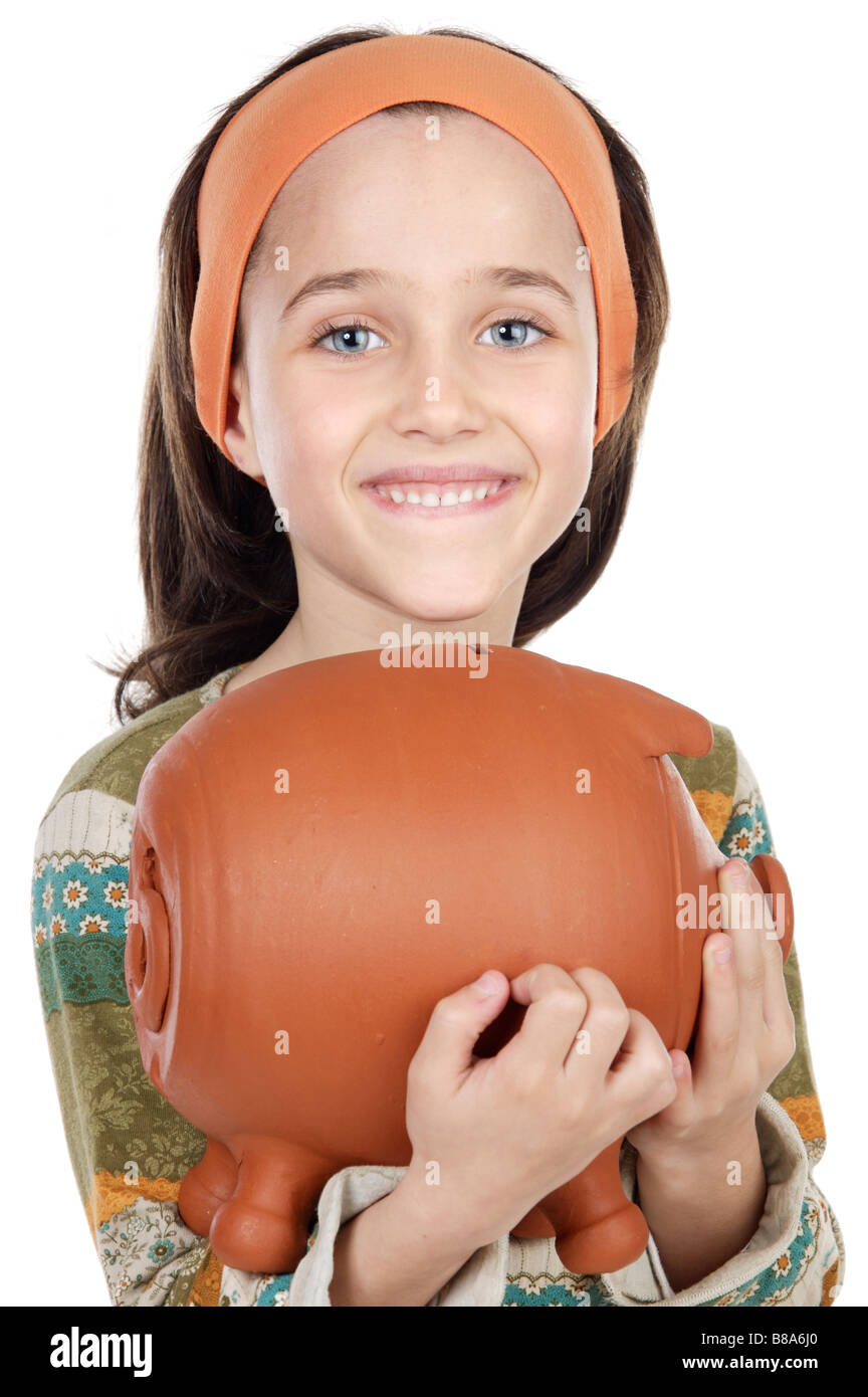 adorable girl putting its savings in your money box Stock Photo Alamy