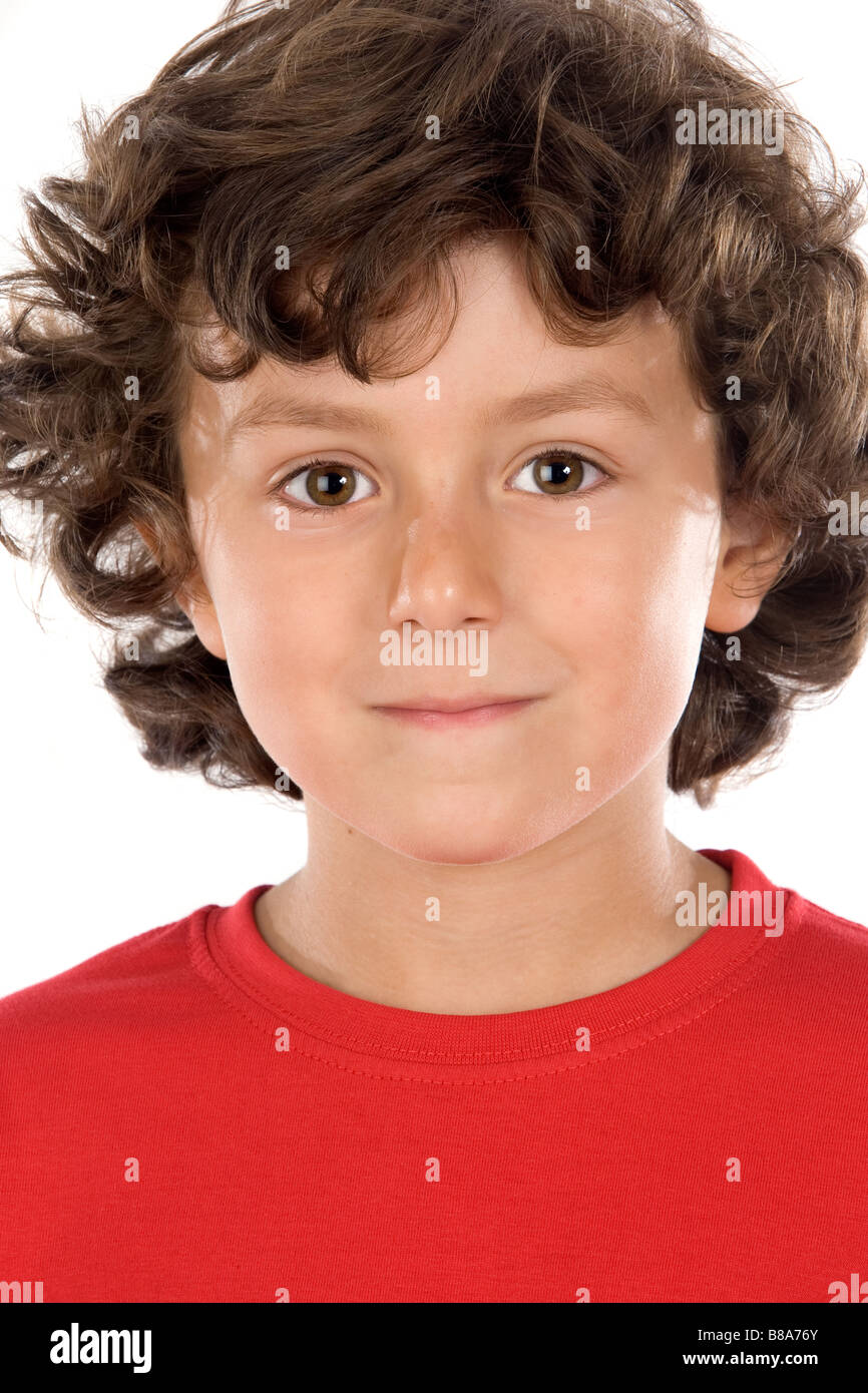 portrait of a handsome boy with red shirt on a white background Stock