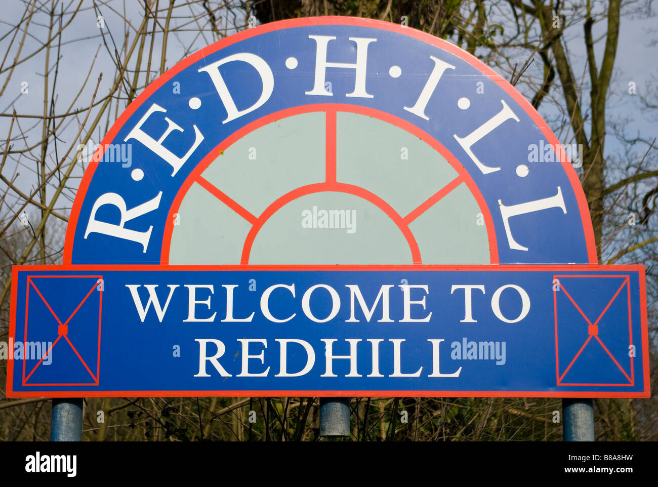 Welcome To Redhill Surrey Sign Stock Photo