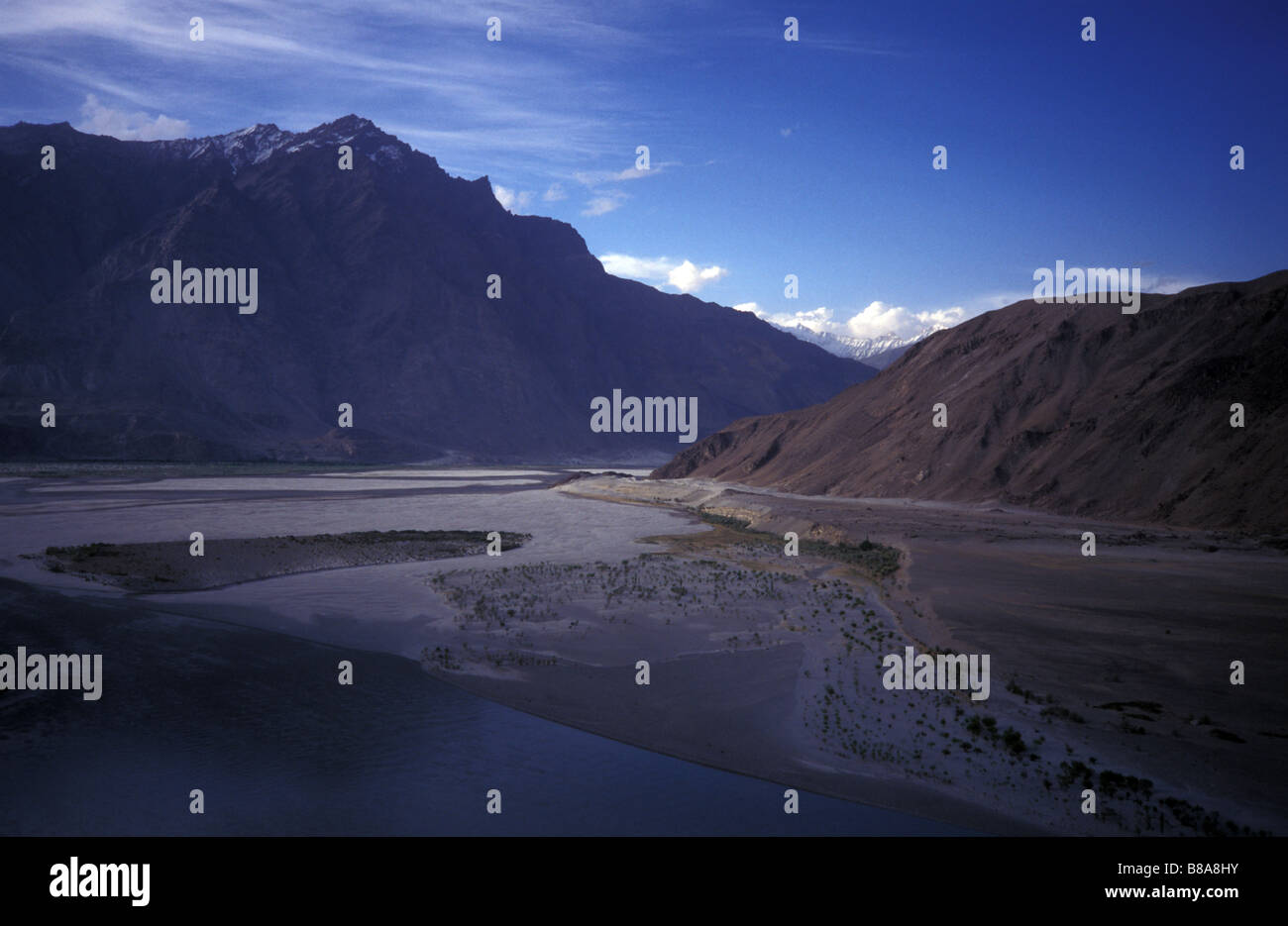 evening light sunset river Indus valley floodplain view Skardu