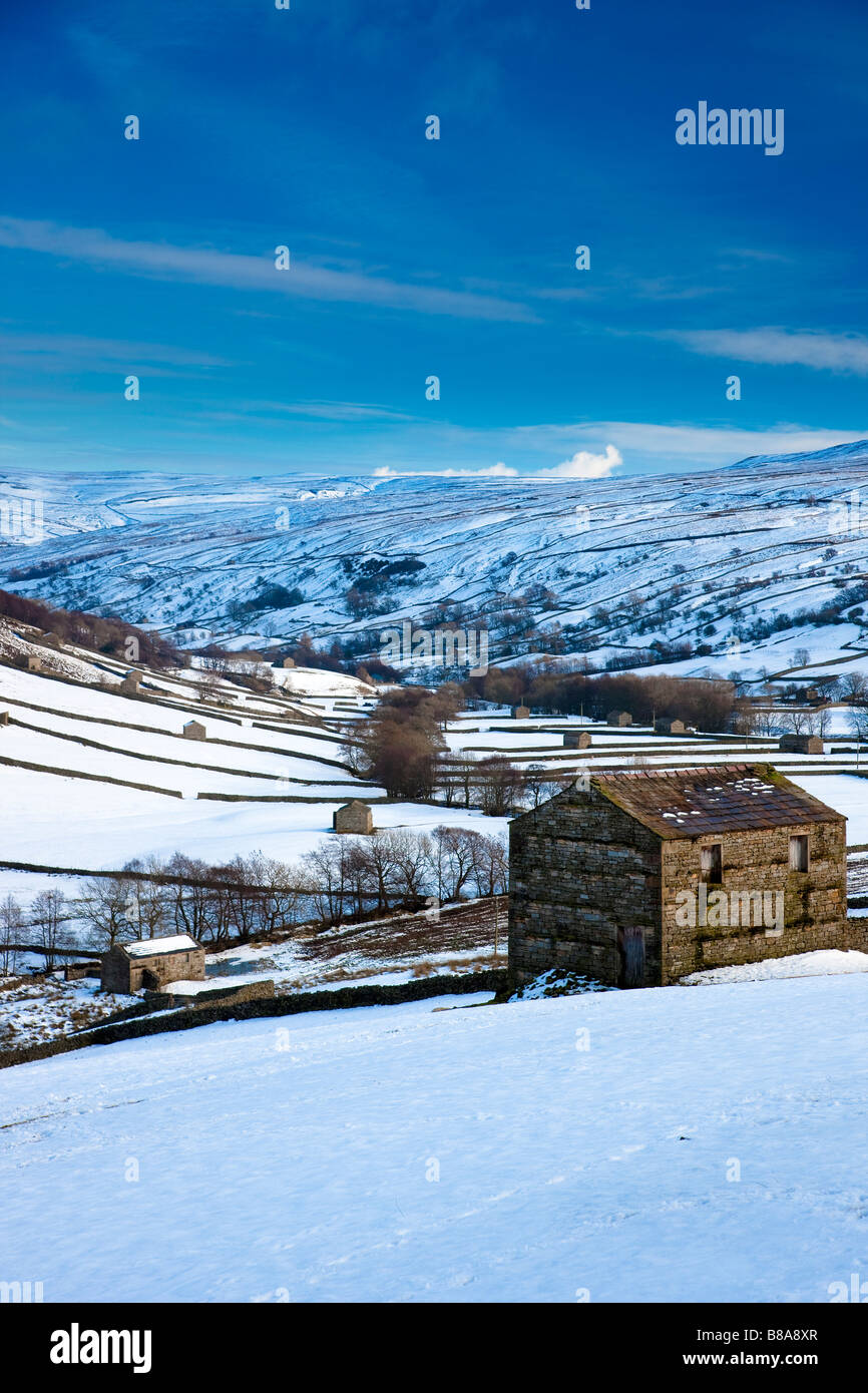 Upper Swaledale in Winter Yorkshire Dales National Park Stock Photo