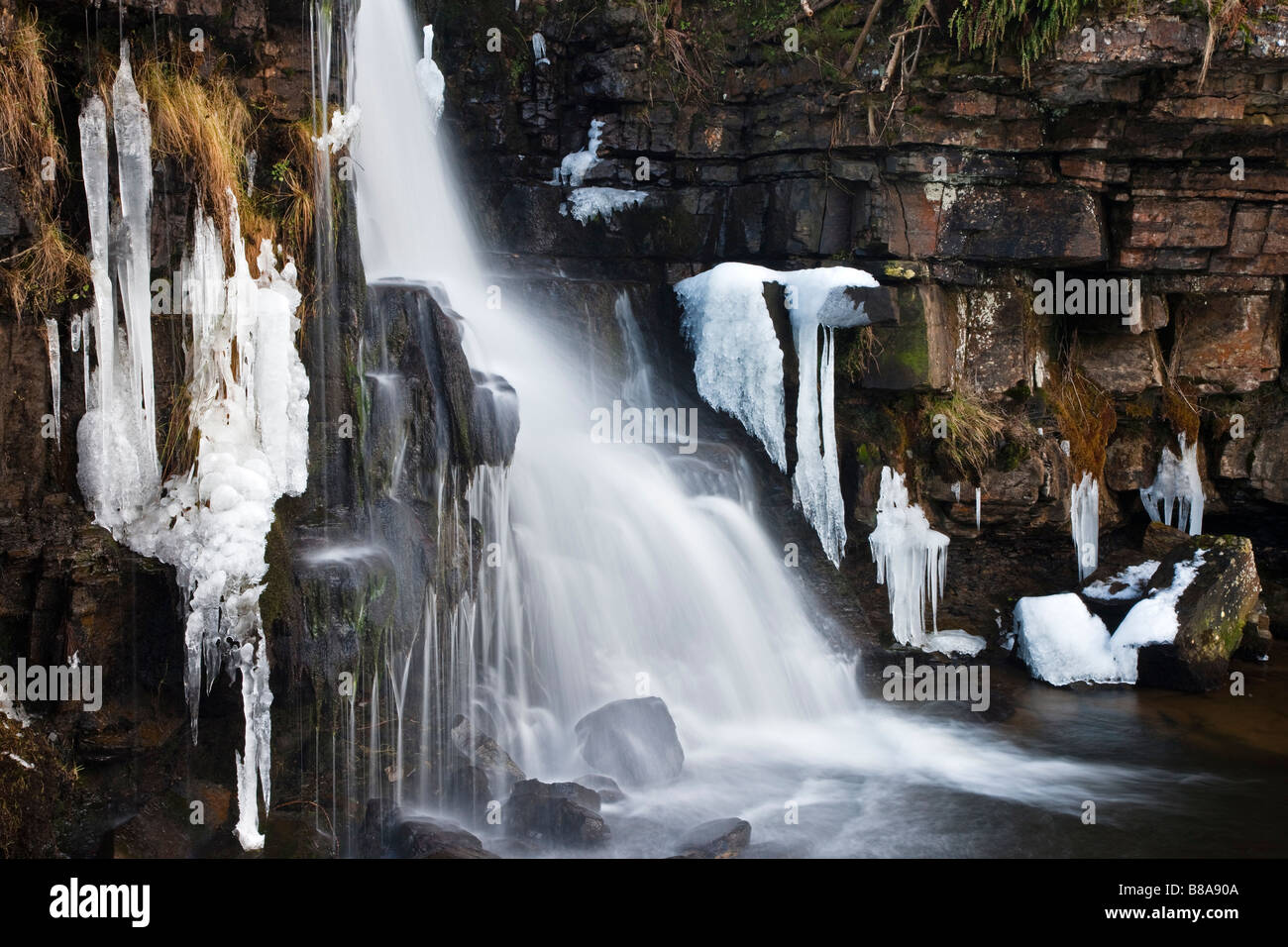 East Gill Force Upper Swaledale in Winter Yorkshire Dales National Park Stock Photo