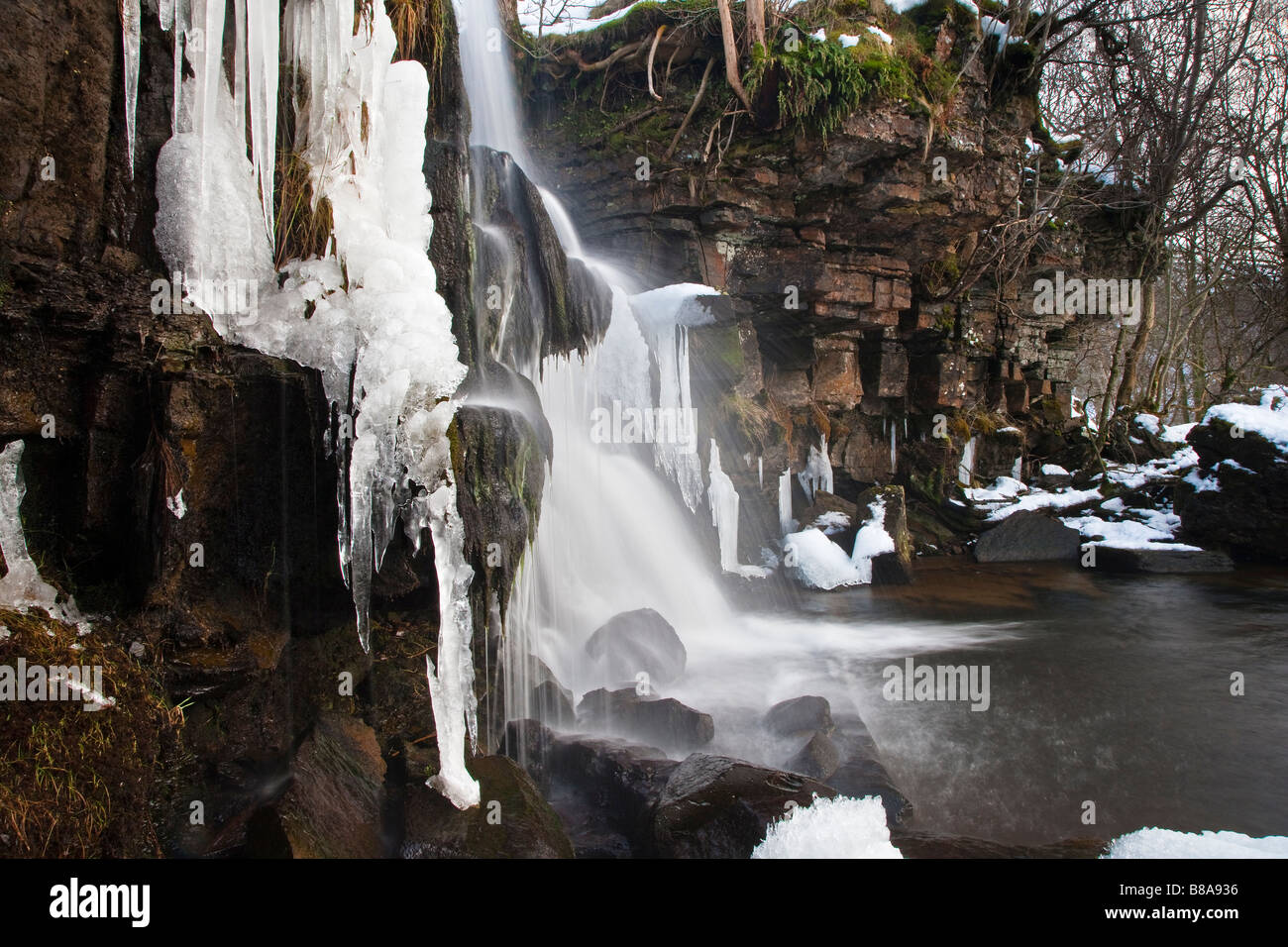 East Gill Force Upper Swaledale in Winter Yorkshire Dales National Park Stock Photo