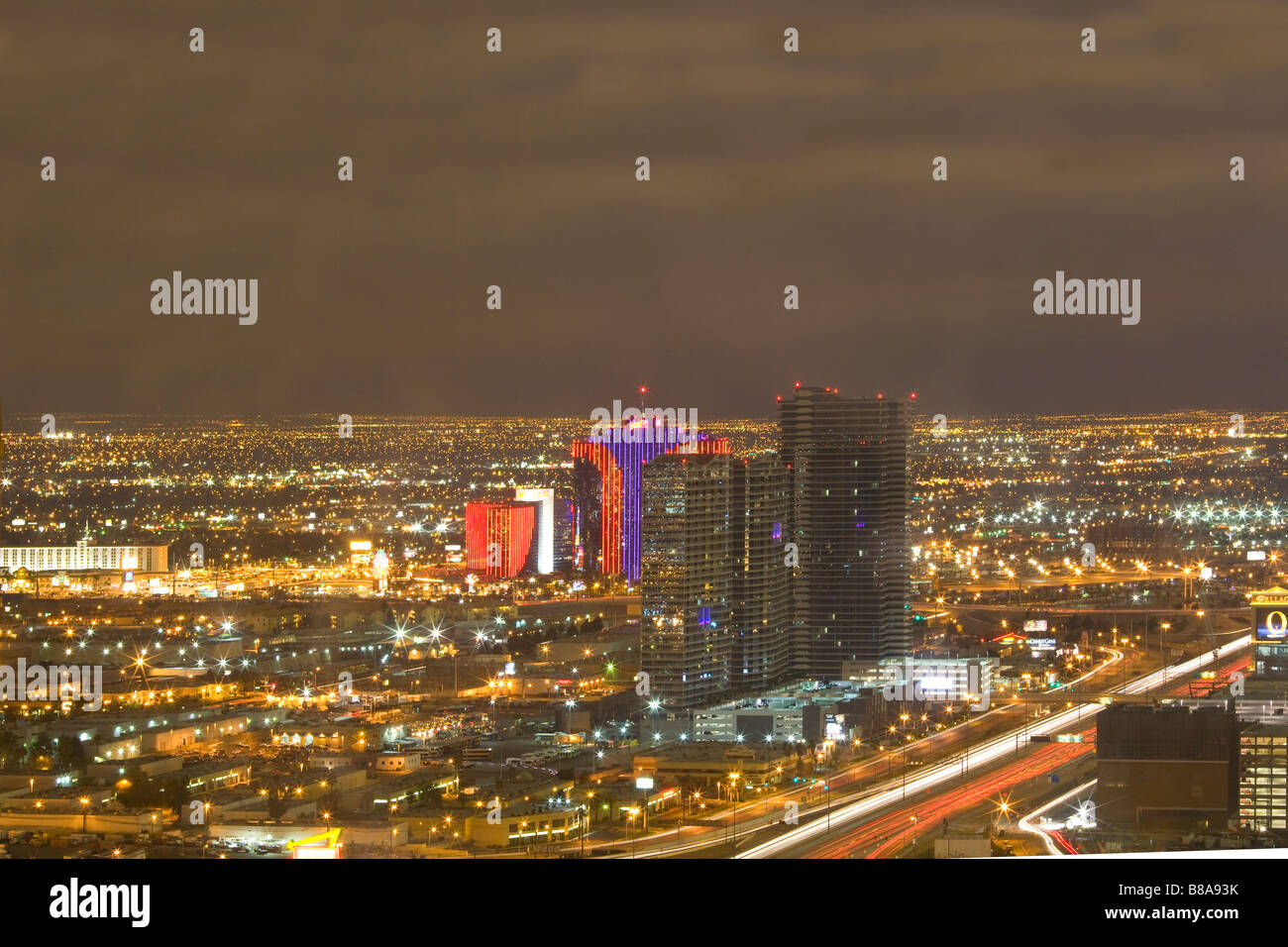 Aerial view of the Las Vegas Strip at night, Las Vegas, Nevada Stock Photo