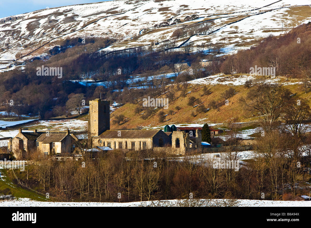 Remains of Marrick Priory Swaledale in Winter Yorkshire Dales National Park now outdoor pursuits centre Stock Photo