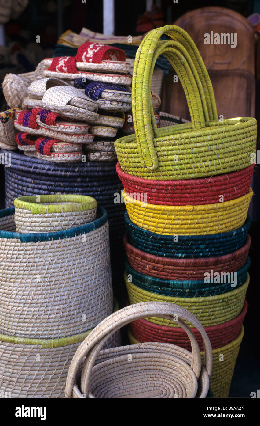 Colourful Raffia Baskets & Slippers for Sale on Craft Market, Antananarivo  or Tana, Madagascar Stock Photo - Alamy