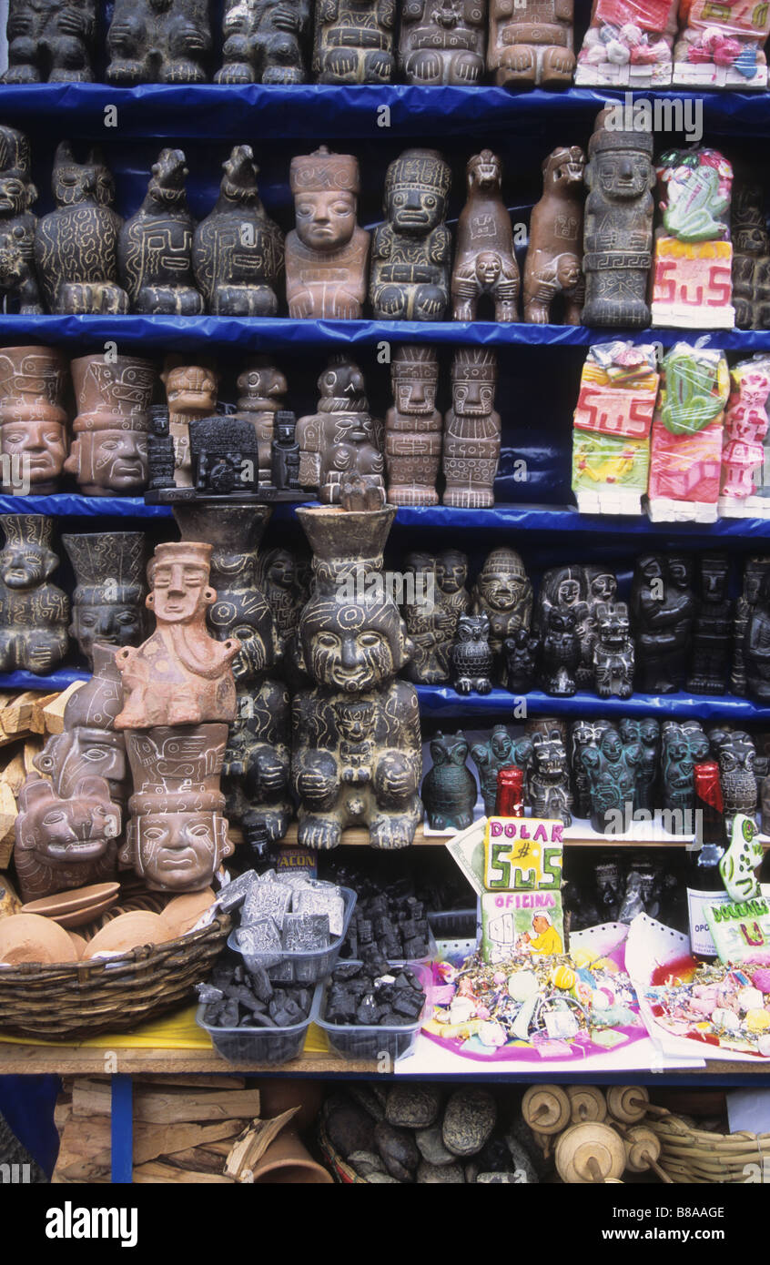Ceremonial statues and mesas (plates of offerings) for sale in Witches Market, La Paz,  Bolivia Stock Photo