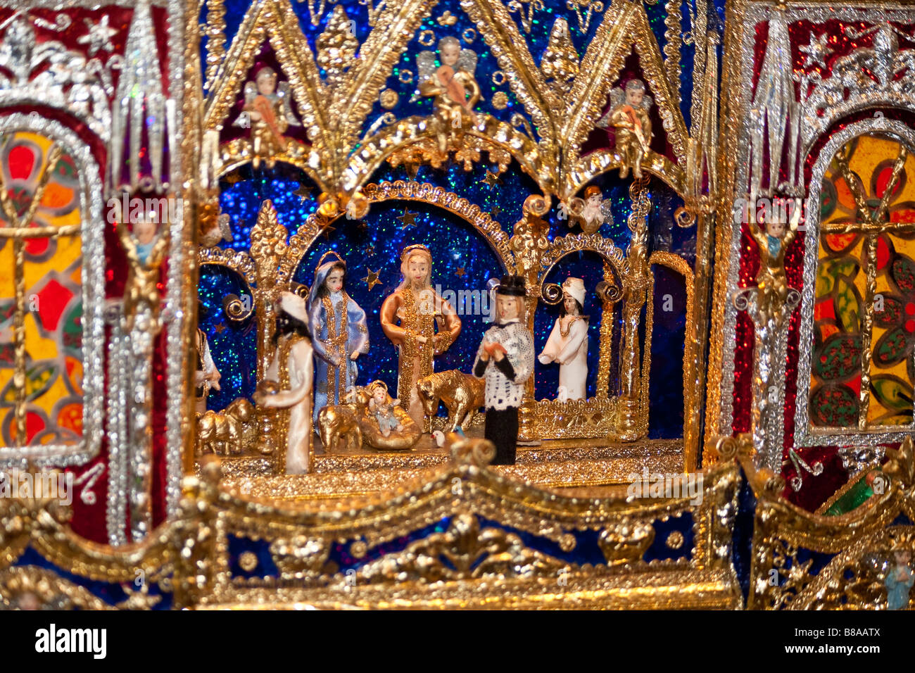 Close up of nativity scene on christmas crib (Szopka). Krakow, Poland Stock Photo