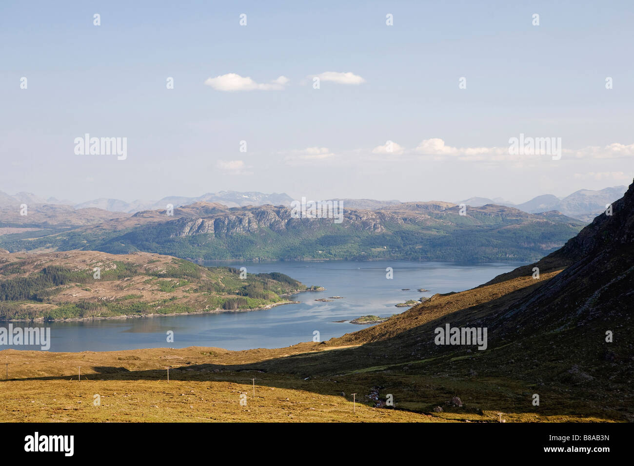 Loch Kishorn, looking from the Bealach na Ba, mountain pass, in the Applecross peninsula, Wester Ross Scottish Highlands Stock Photo