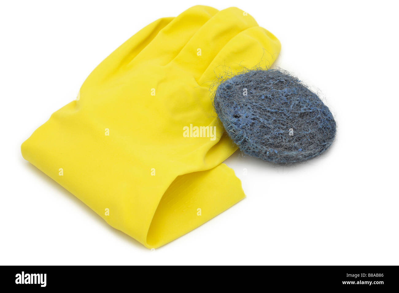 Latex Glove and Steel Wool Soap pad Stock Photo