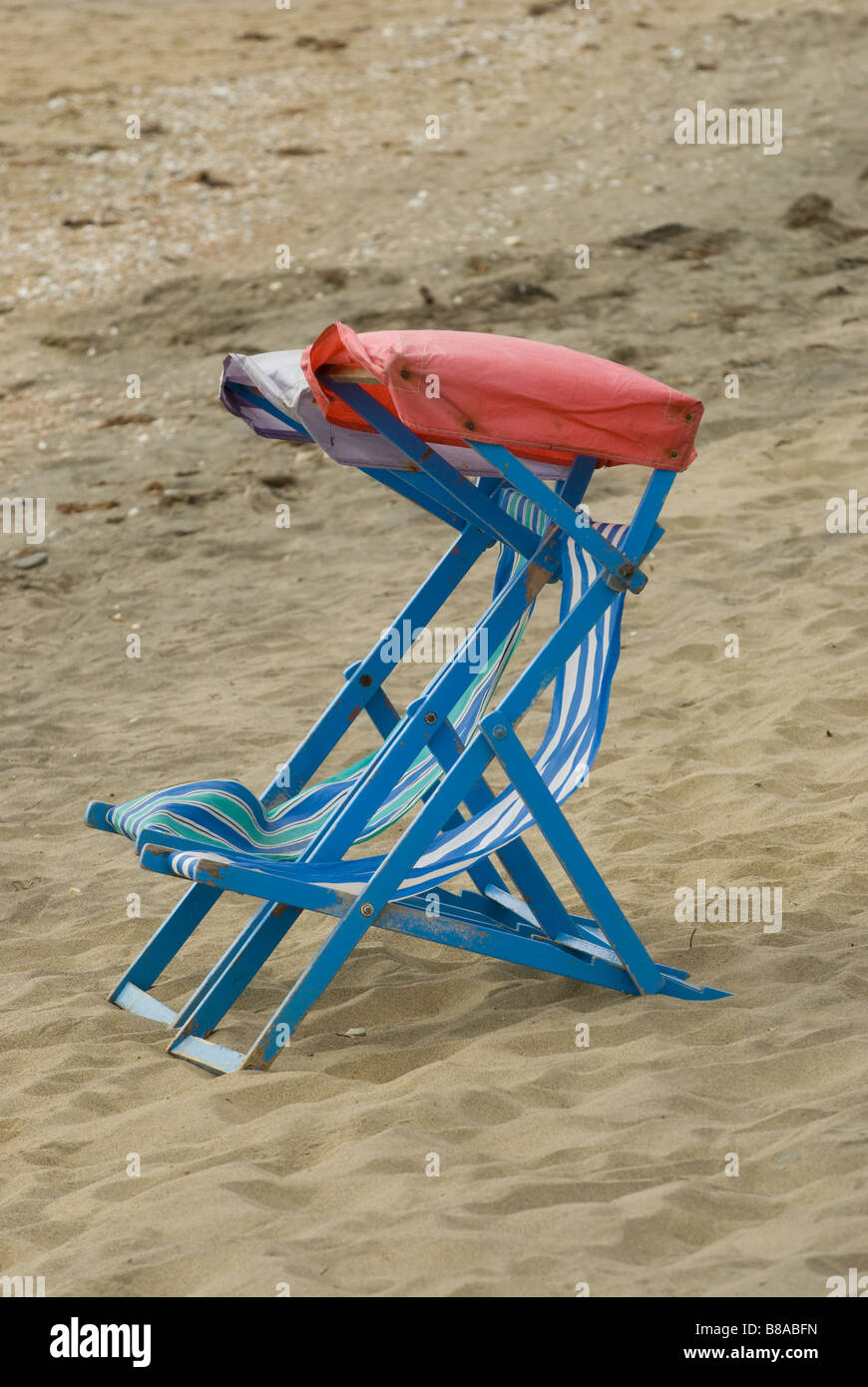 Deck chairs on UK Beach Stock Photo