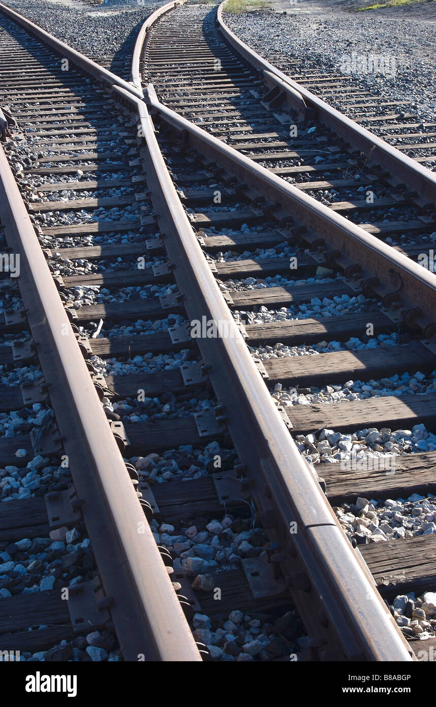 Rail road tracks branching off in different directions Stock Photo