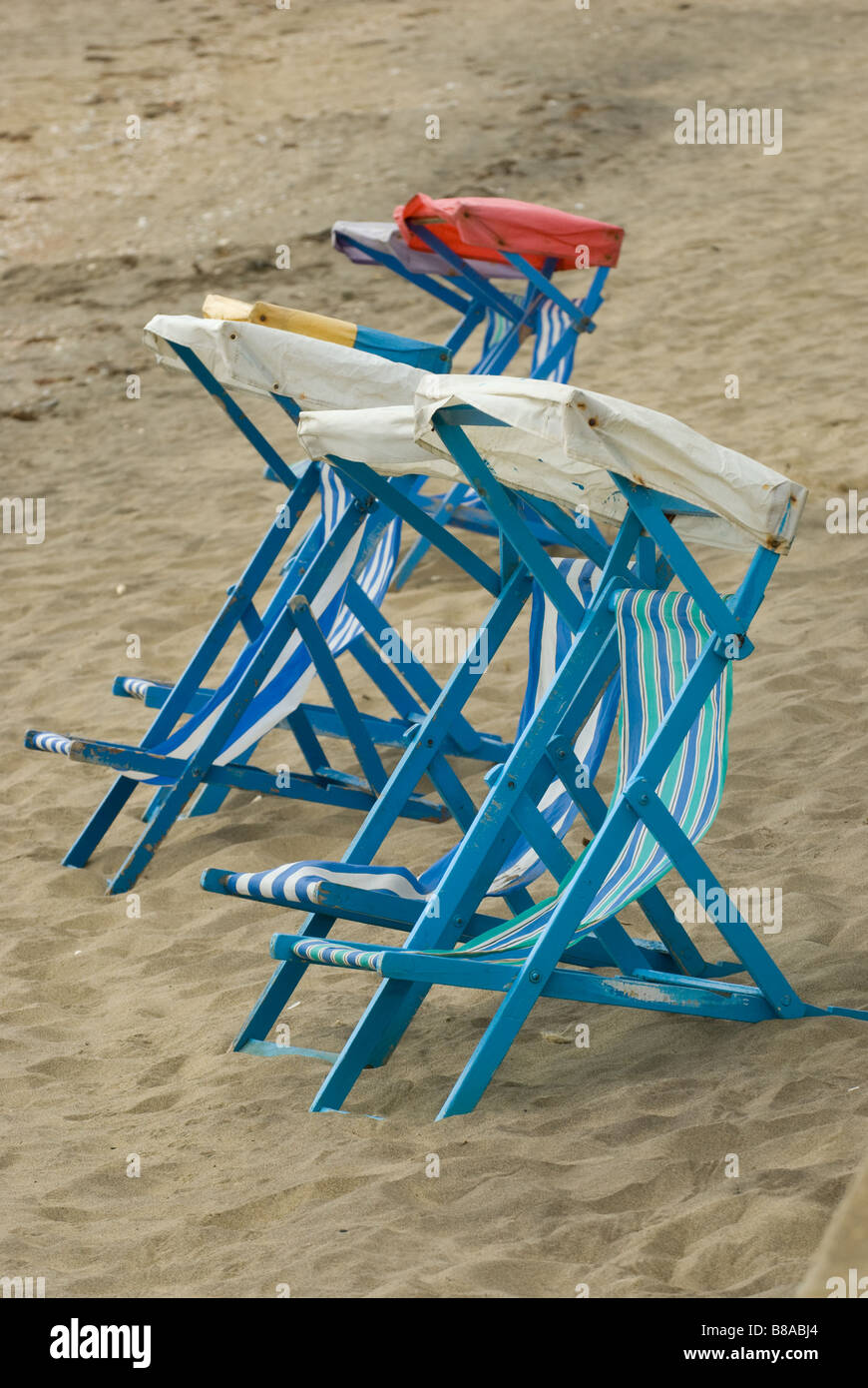 Deck chairs on UK Beach Stock Photo
