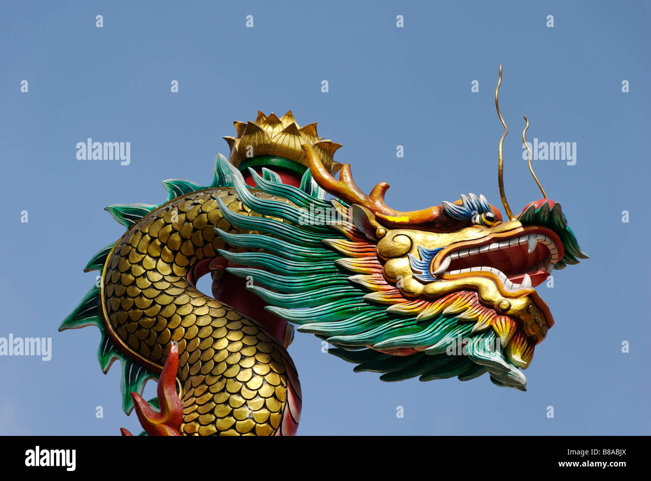 Chinese dragon in buddhist temple Wat Chana Songkhram Banglamphu district in central Bangkok Thailand Stock Photo