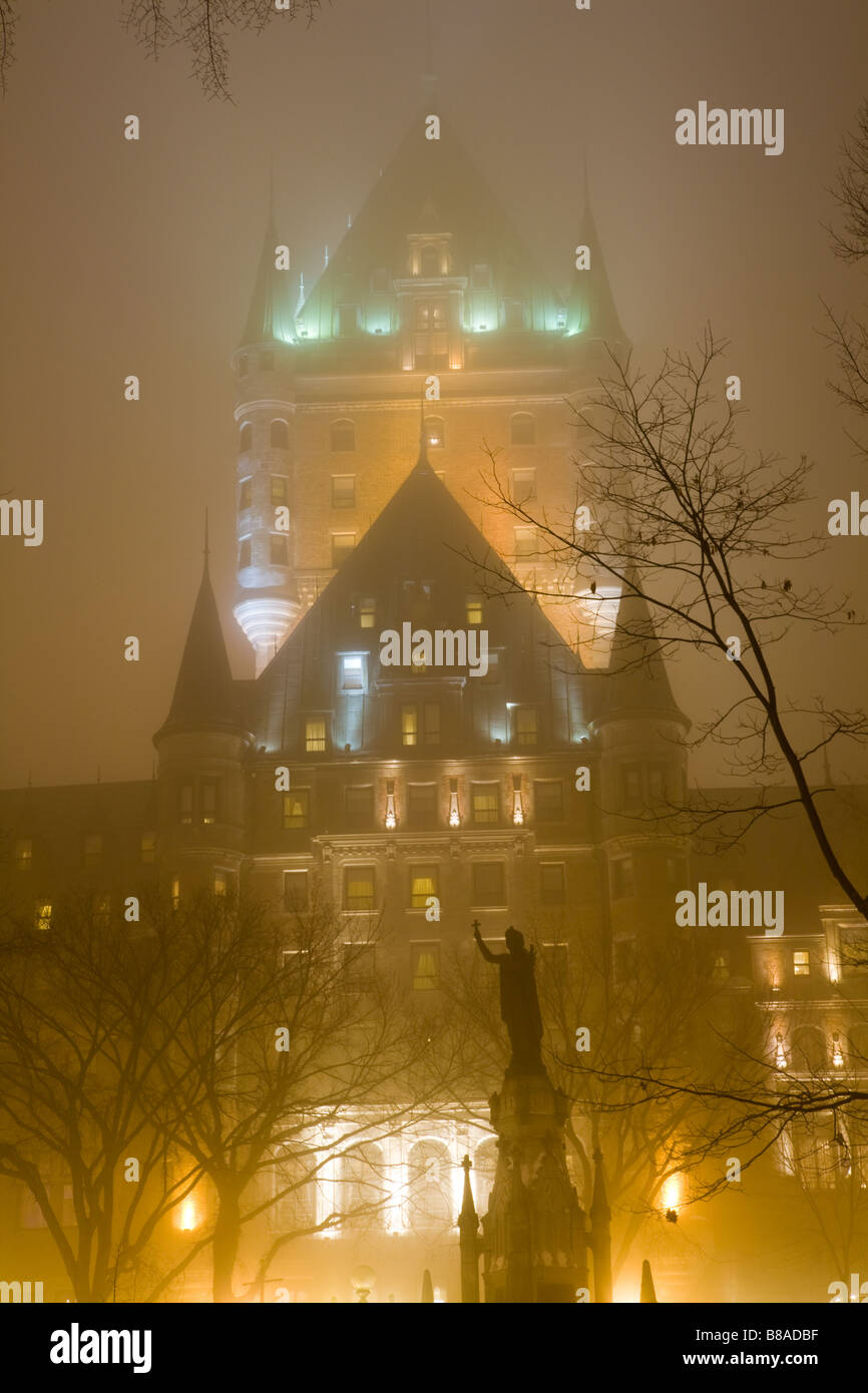 Place de Armes and Chateau Frontenac in old Quebec City Canada Stock Photo