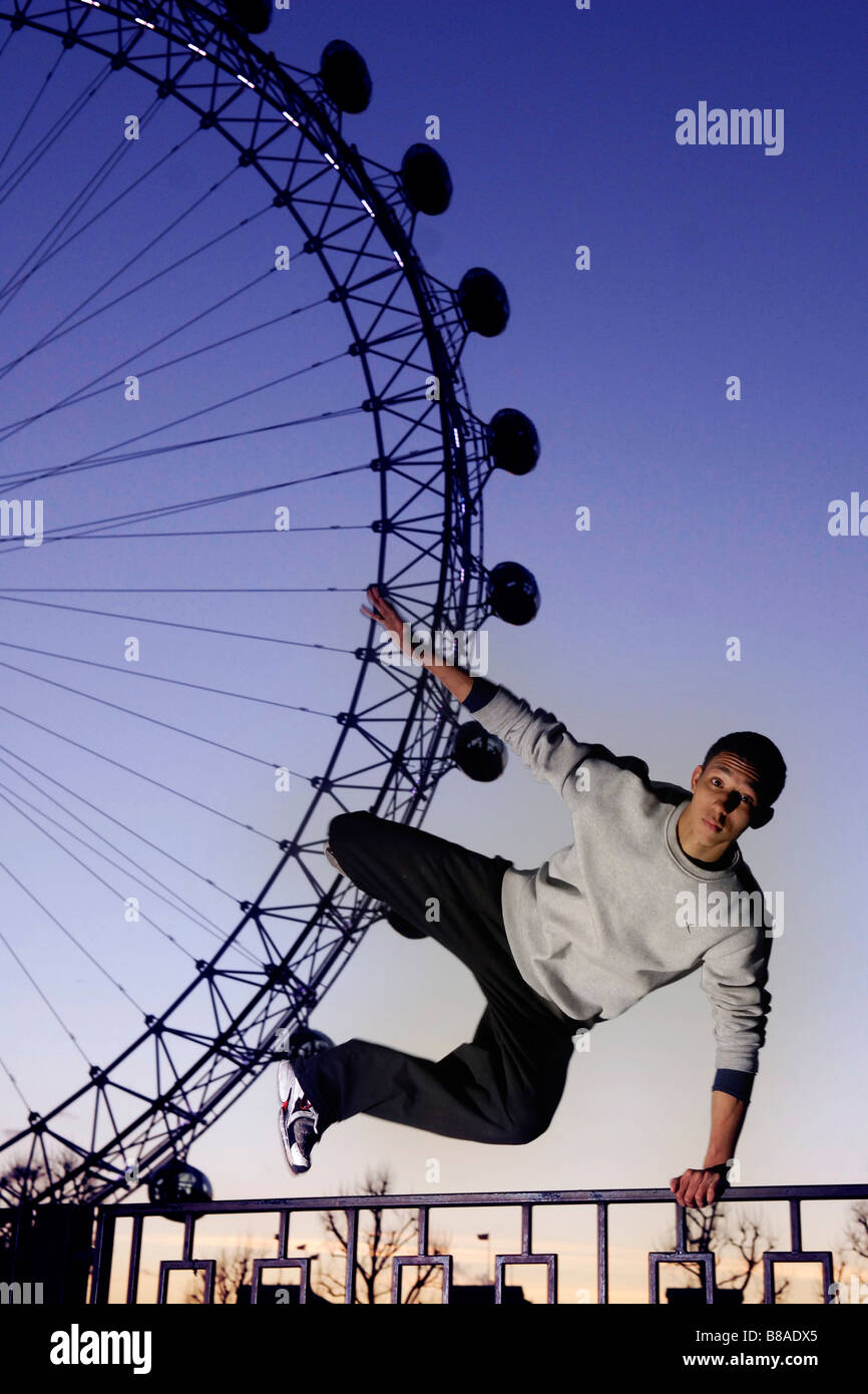 free runner in front of the Big Eye Stock Photo