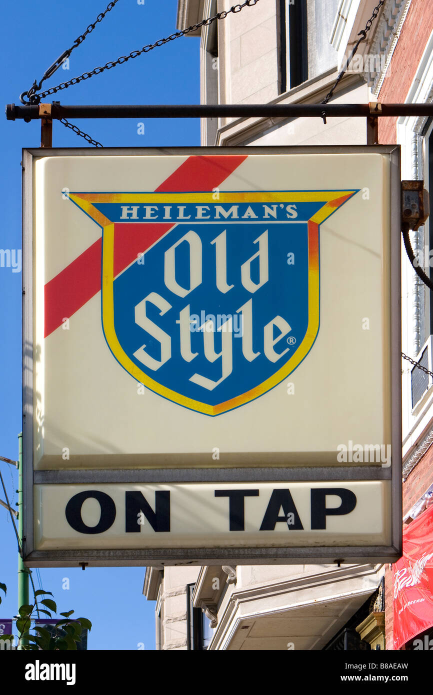 Heileman's Old Style beer sign hanging in front of a bar in Lincoln Park  Chicago Illinois Stock Photo - Alamy