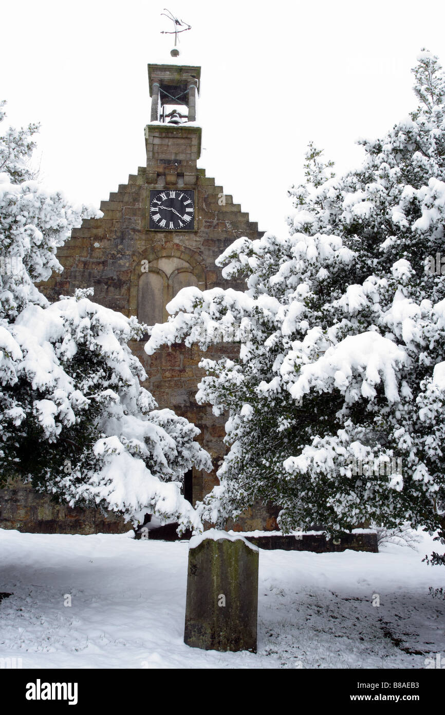 Snow on the gable remains of Old Simon, or Auld Simon, Church