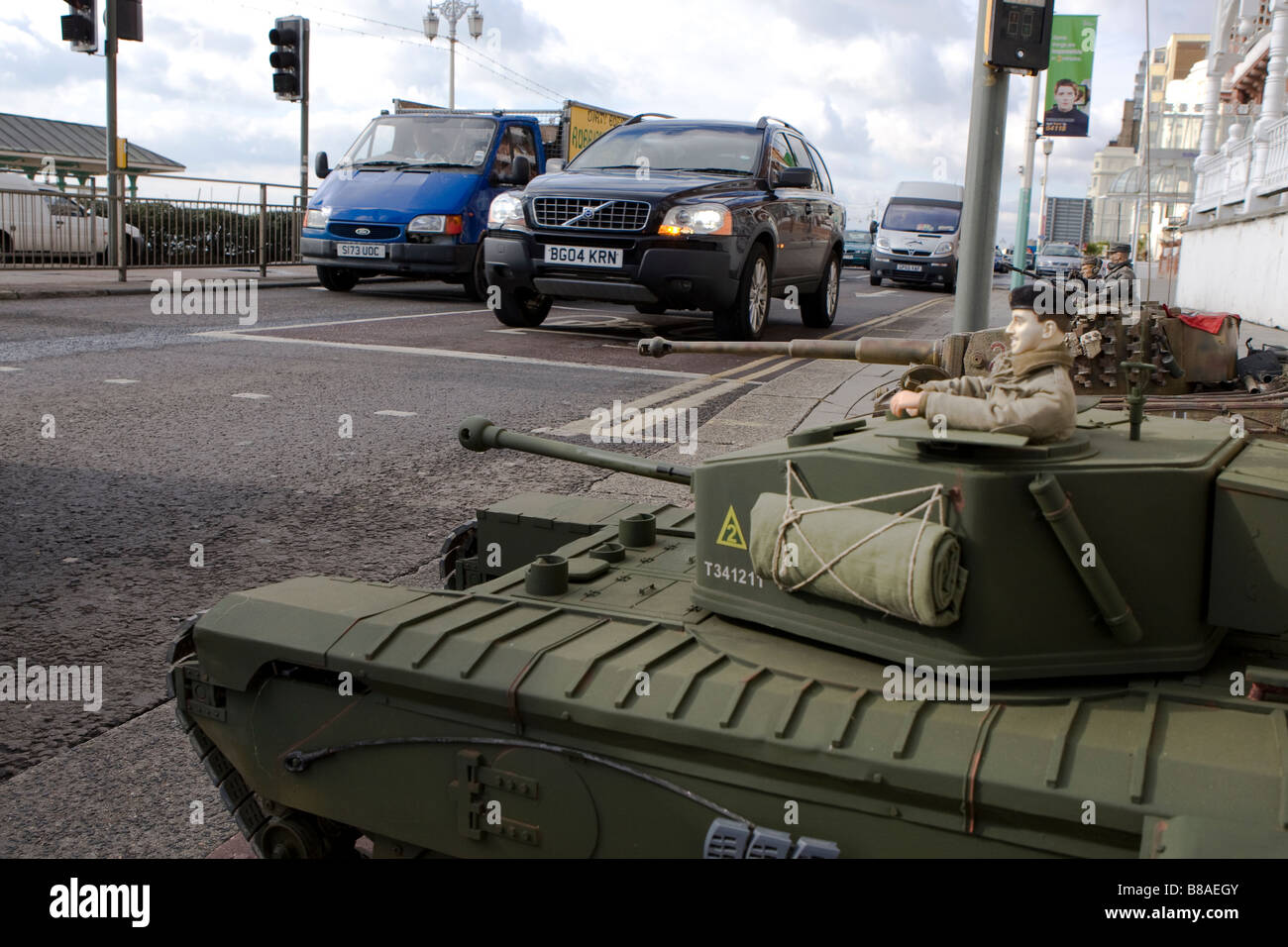 1 6 scale model British Churchill tank waiting to cross road at ...