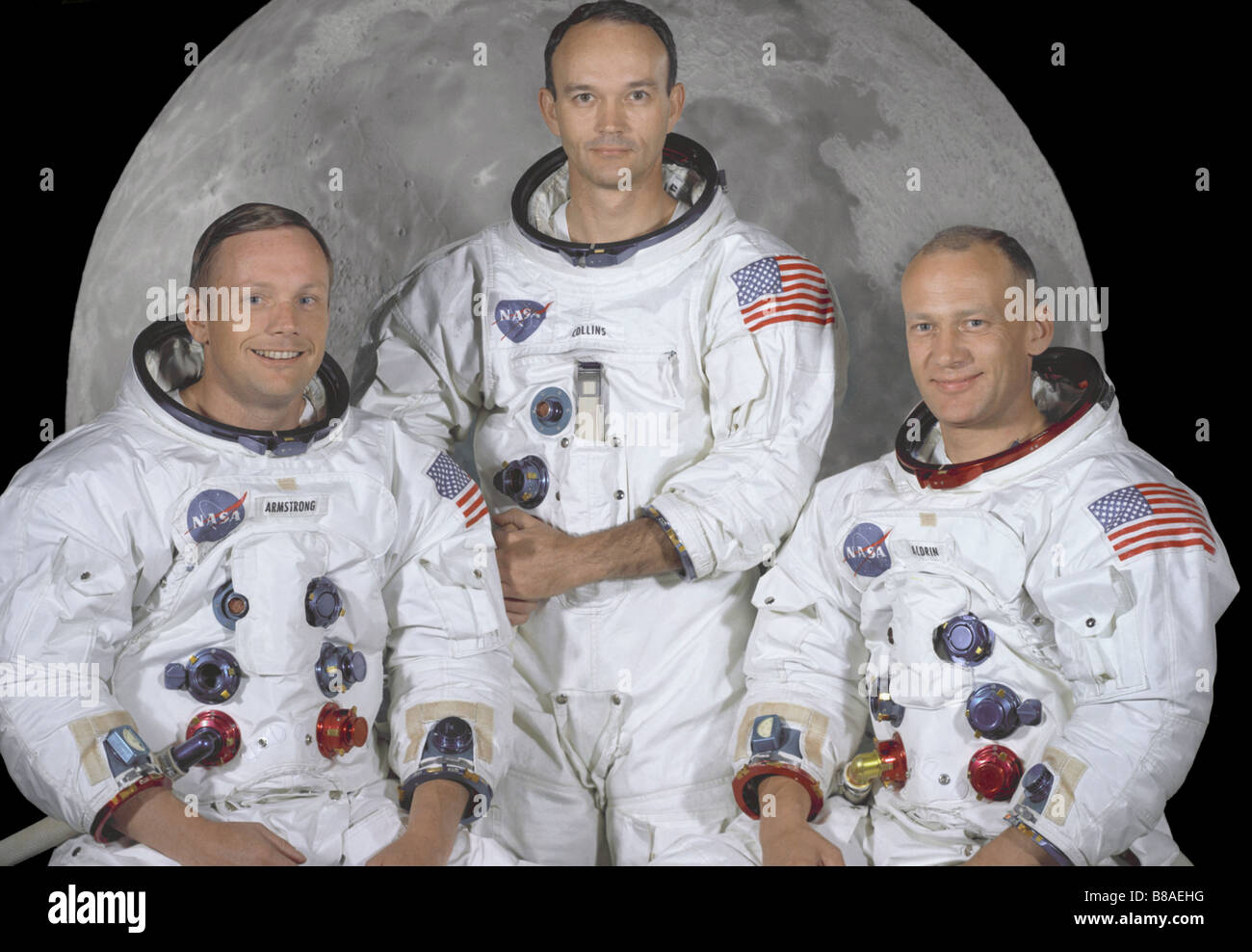 Apollo 11 Prime Crew. From left to right they are: Neil A. Armstrong, , Michael Collins, and Edwin (Buzz) Aldrin Jr. Stock Photo