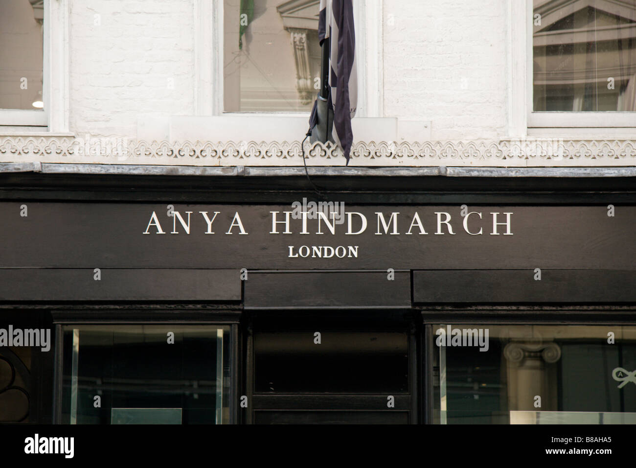 The sign above the shop front of the Anya Hindmarch fashion shop, Bond Street, London. Jan 2009 Stock Photo