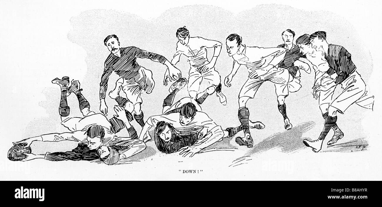 Down Rugby 1893 sketch of a try being scored in the international match between England and Scotland Stock Photo