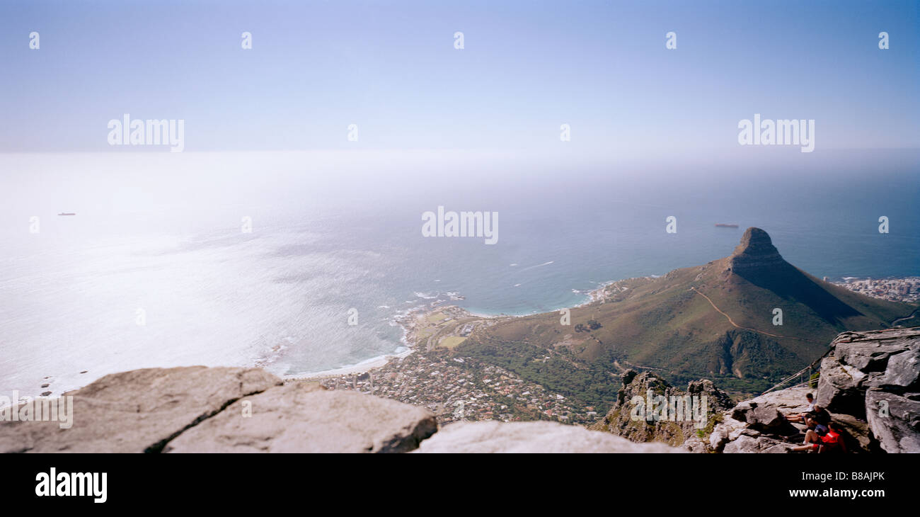 View over Cape Town and Signal Hill in South Africa in Sub Saharan Africa. Apartheid Seascape Landscape Beauty Sea Ethereal Serenity Panoramic Travel Stock Photo