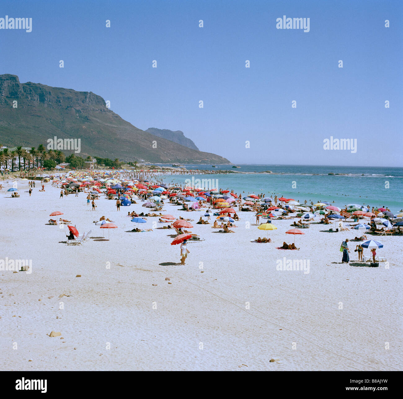 Camps Bay beach and sea in Cape Town in South Africa Sub Saharan Africa. Apartheid Capetown African Holiday Vacation Tourism Tourist Travel Seascape Stock Photo