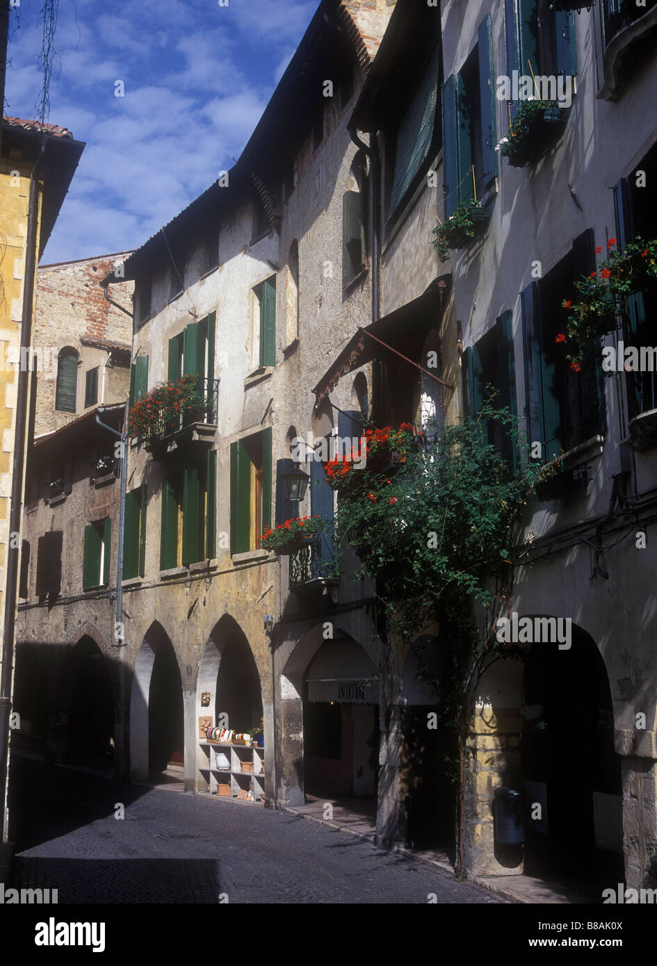 Picturesque old houses and narrow streets in the medieval hill town of Asolo Stock Photo