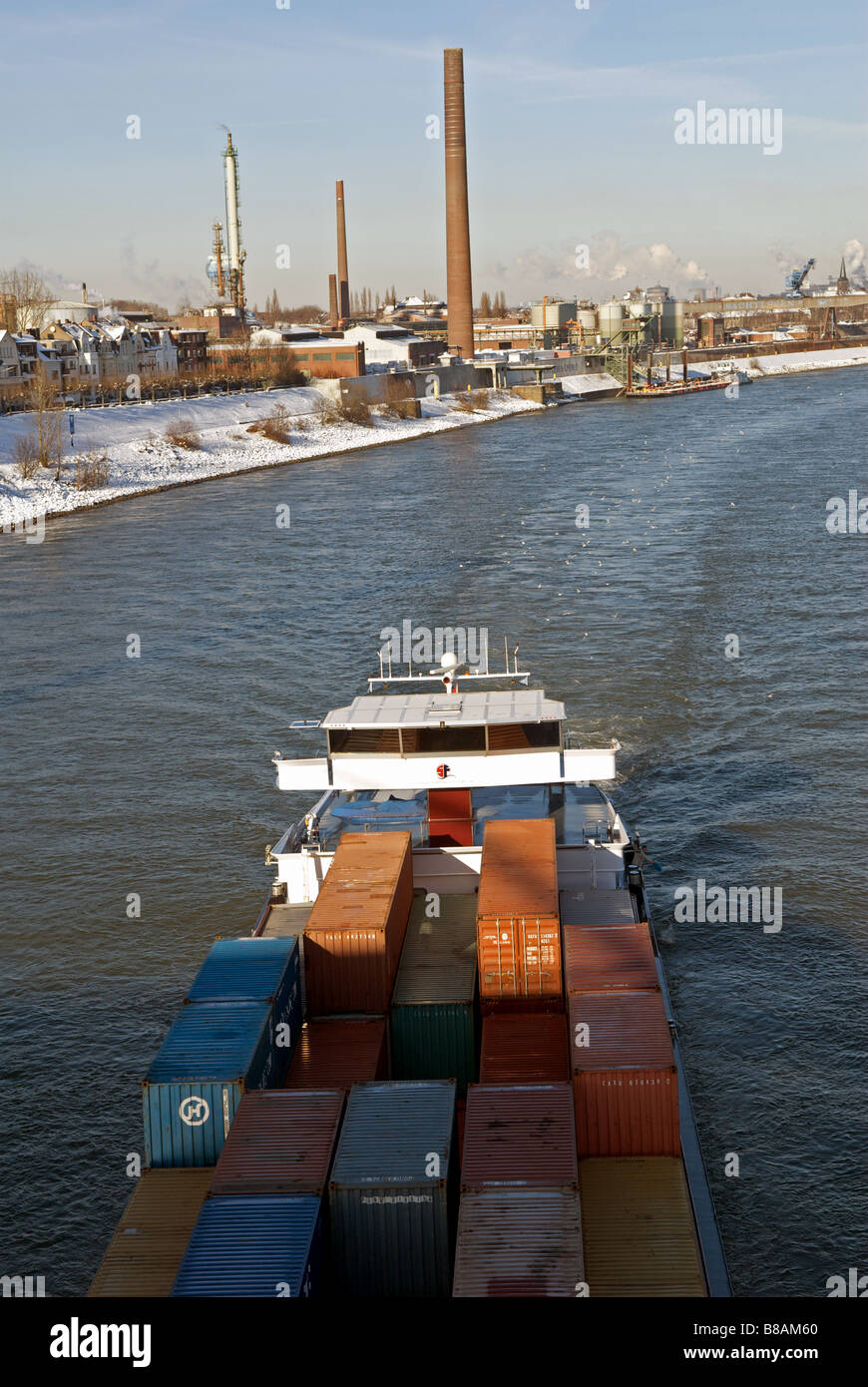 Container barge, Duisburg, North Rhine-Westphalia, Germany Stock Photo ...