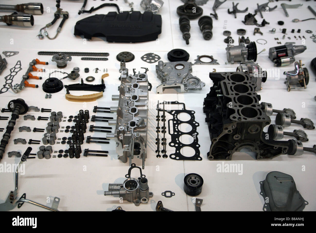 Display of Daihatsu car components in Science Museum, London Stock Photo