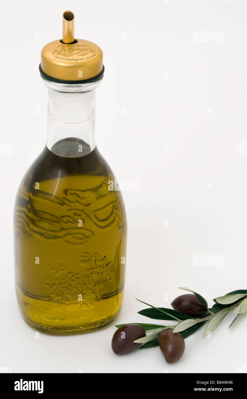 extra virgin olive oil and olives isolated on white background Stock ...