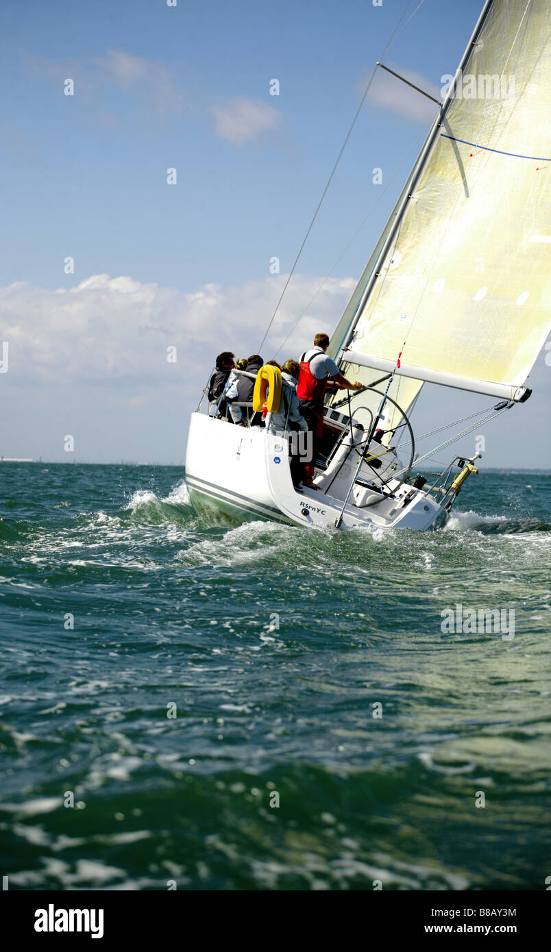 Crew sailing on the Solent, England,Europe Stock Photo Alamy