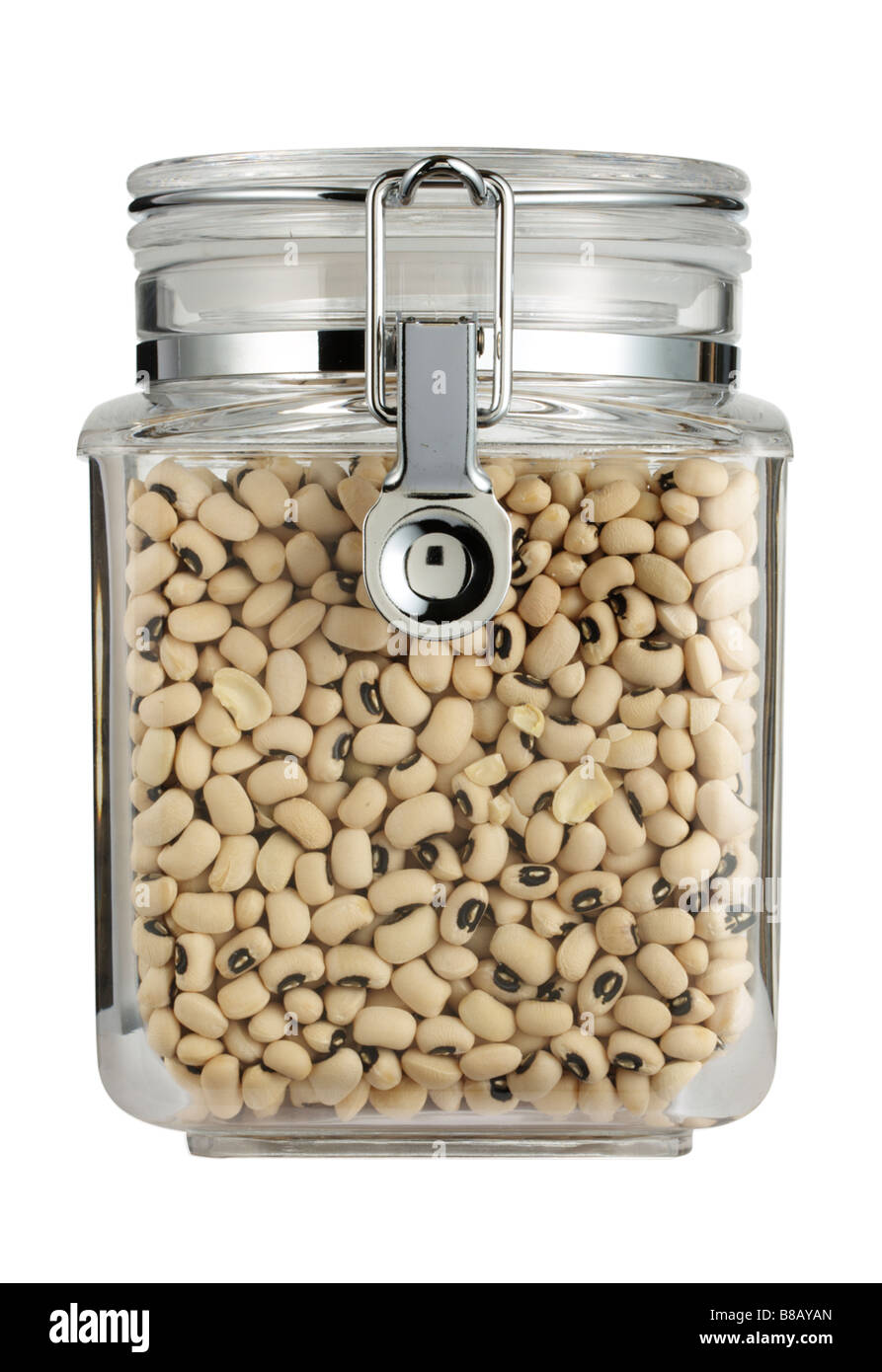 Blackeyed beans in storage jar Stock Photo Alamy