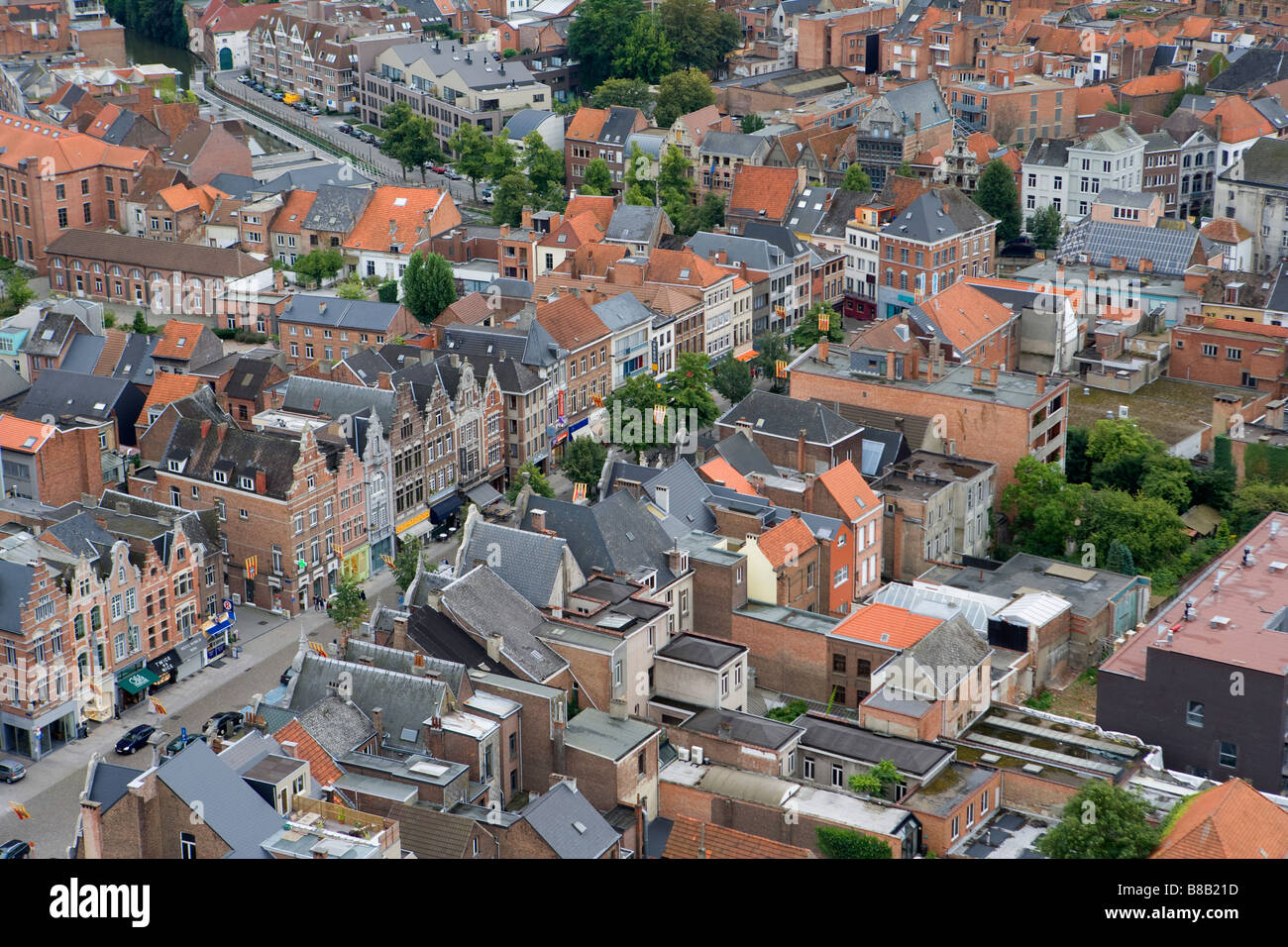 Belgium Flanders Mechelen View from the tower of the Saint Rumbolds Cathedral on Ijzerenleen street Stock Photo