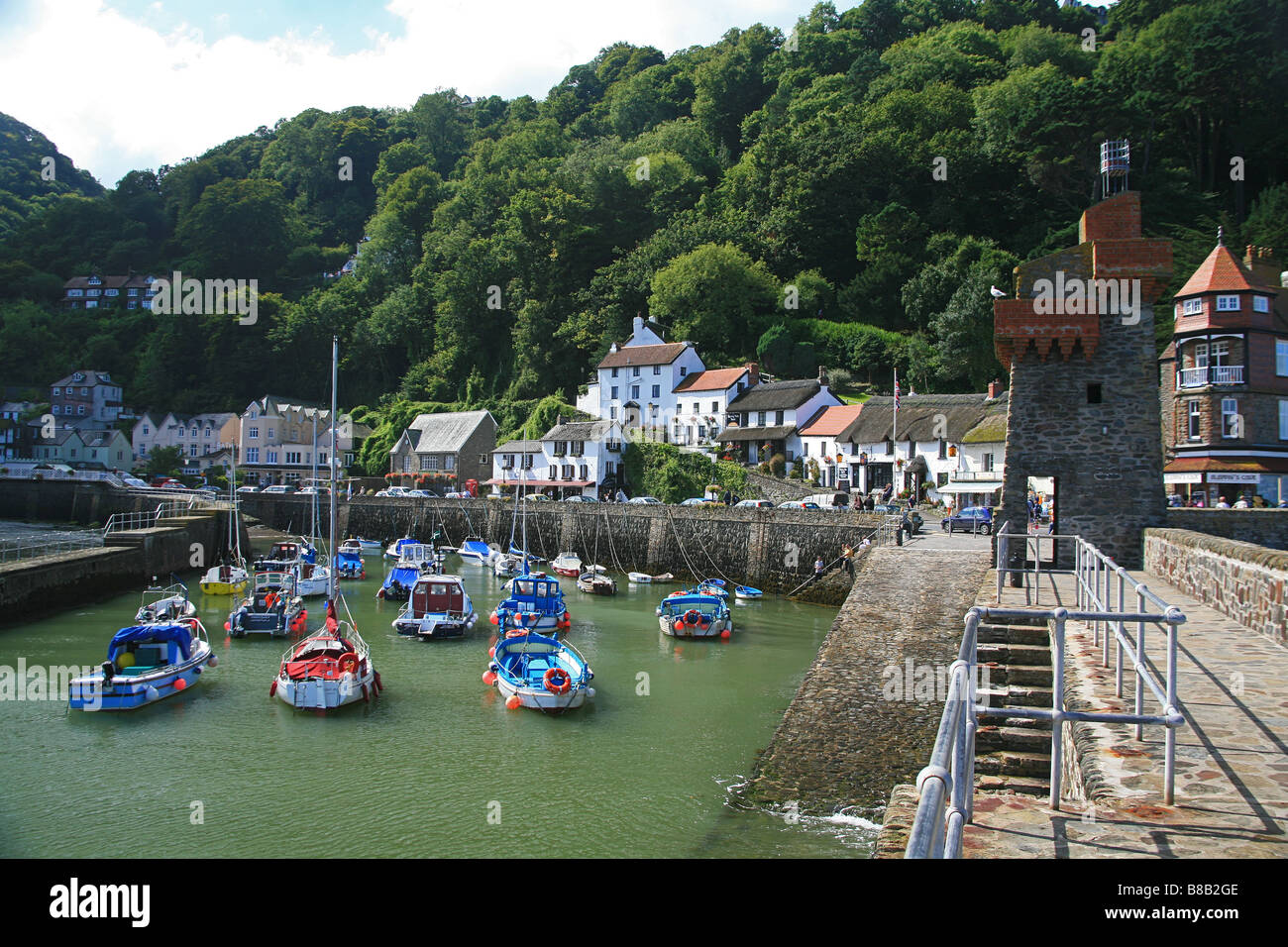 Lynmouth harbour and Rhenish Tower (1850), North Devon, England, UK Stock Photo