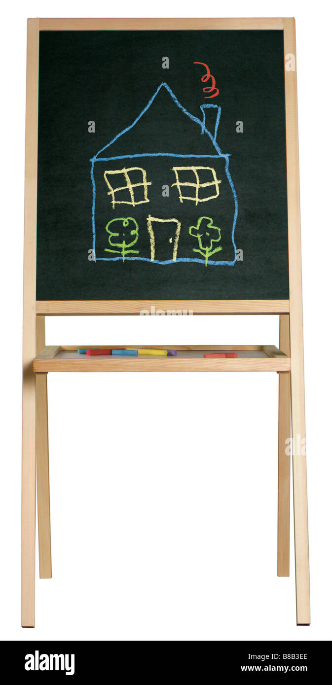 Childs blackboard with drawing Stock Photo