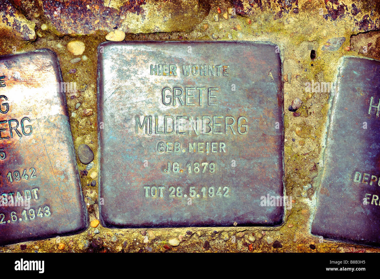 stolpersteine gunter demnig art stumbling stones memorial murdered jews nazi regime Stock Photo