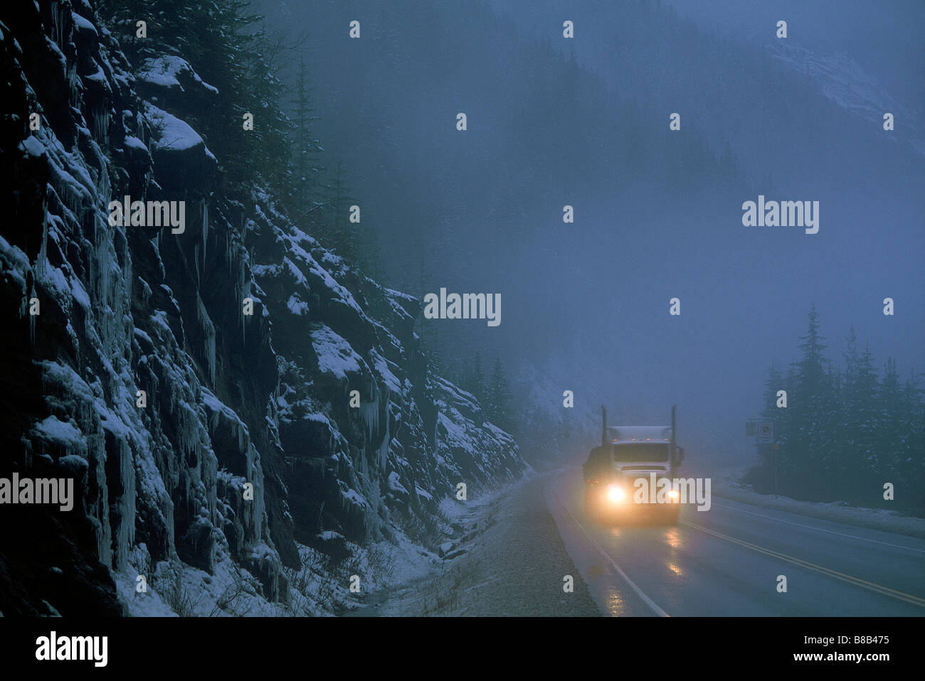 Winter Driving, Rocky Mountains, British Columbia, Canada Stock Photo