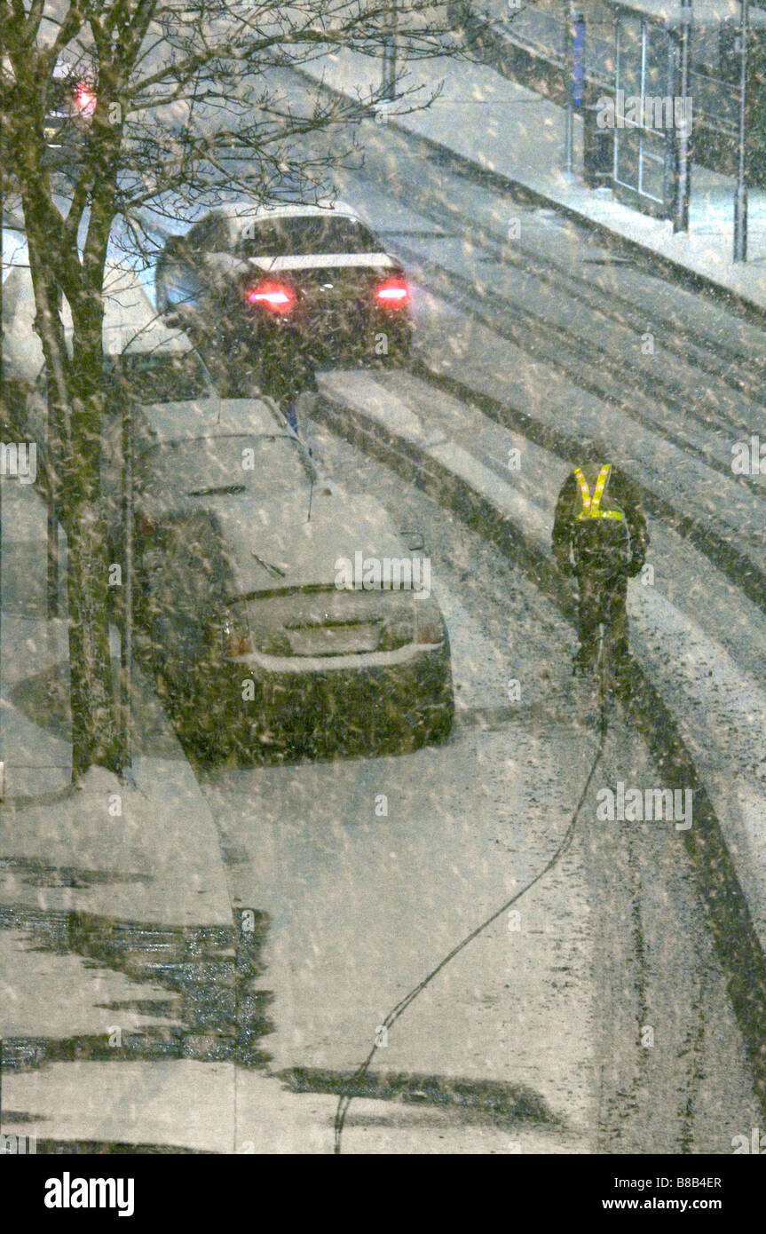 Driving in heavy snow, London Stock Photo