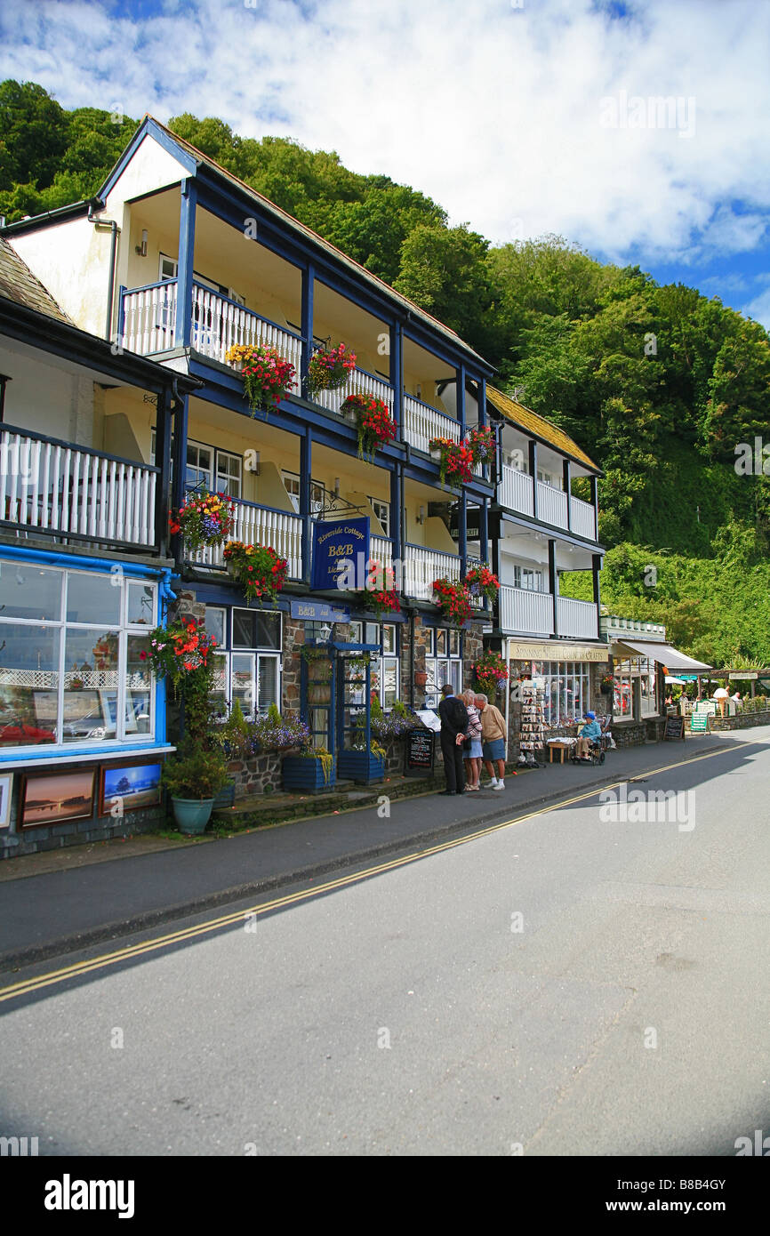 Looking along Riverside Road in Lynmouth, North Devon, England, UK Stock Photo