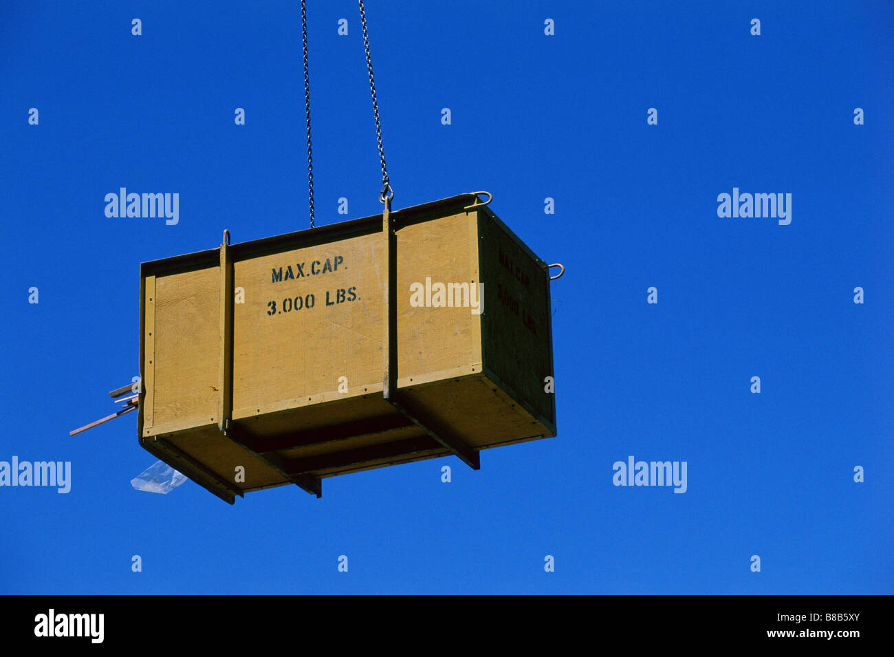 Crane Lifting Box Stock Photo Alamy