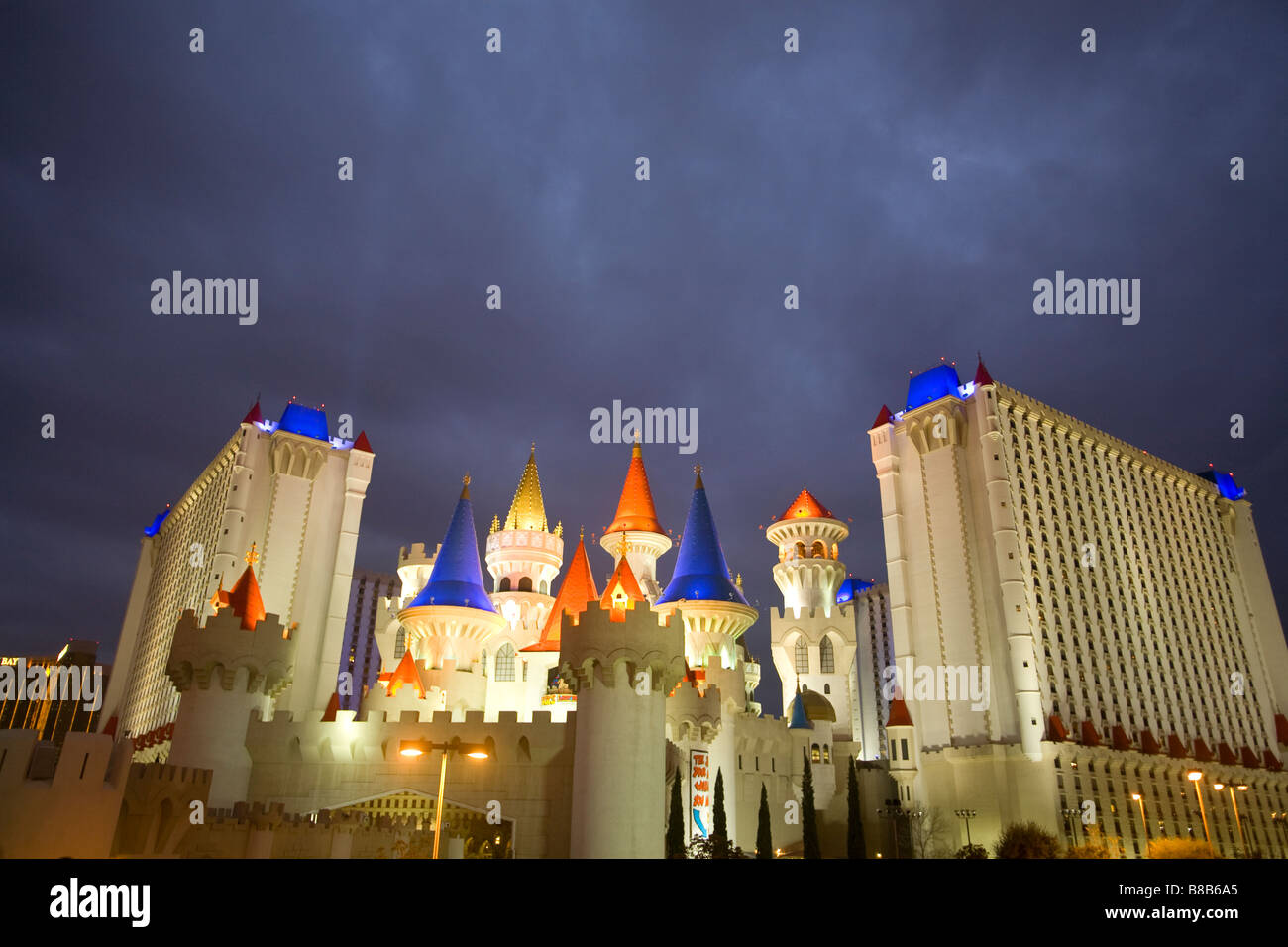 Las Vegas Strip, Excalibur Hotel at twilight Stock Photo