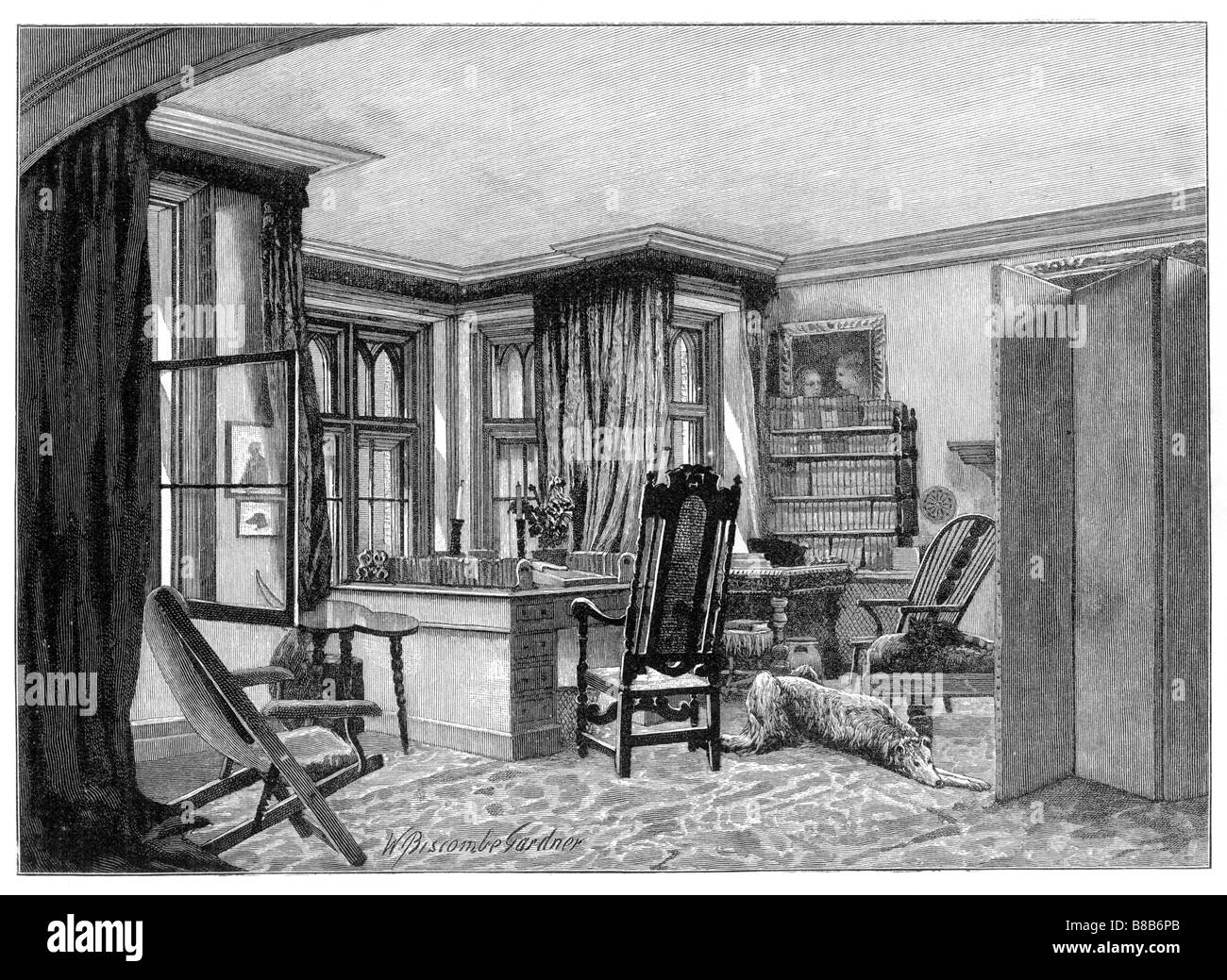 Alfred Lord Tennyson s Study at Farringford Illustration by W Biscombe Gardner 1844 to 1919 Stock Photo