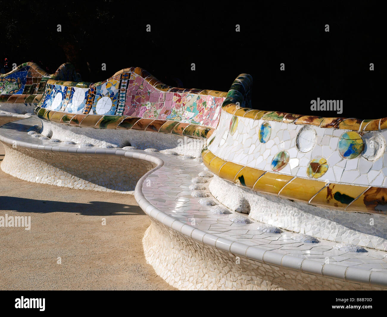 Tiled seats in Park Guell Barcelona Stock Photo